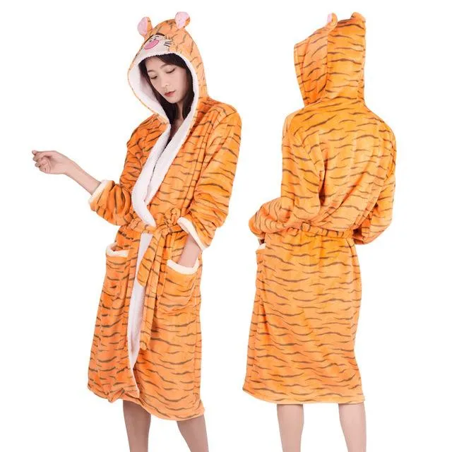 2019 Winter Thick Warm Women Unicorn Nightgowns Coral Fleece Kimono Robe Bath Suit Stitch Panda Sleepwear Animal Long Nightwear