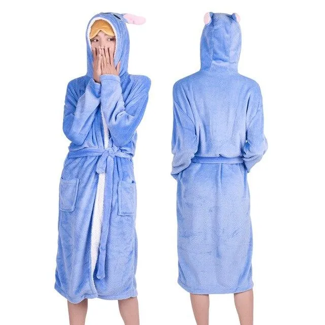 2019 Winter Thick Warm Women Unicorn Nightgowns Coral Fleece Kimono Robe Bath Suit Stitch Panda Sleepwear Animal Long Nightwear