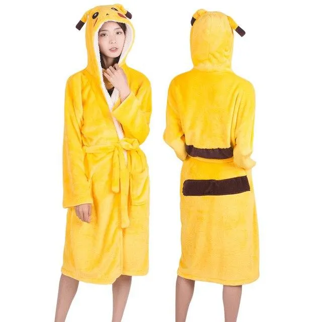 2019 Winter Thick Warm Women Unicorn Nightgowns Coral Fleece Kimono Robe Bath Suit Stitch Panda Sleepwear Animal Long Nightwear