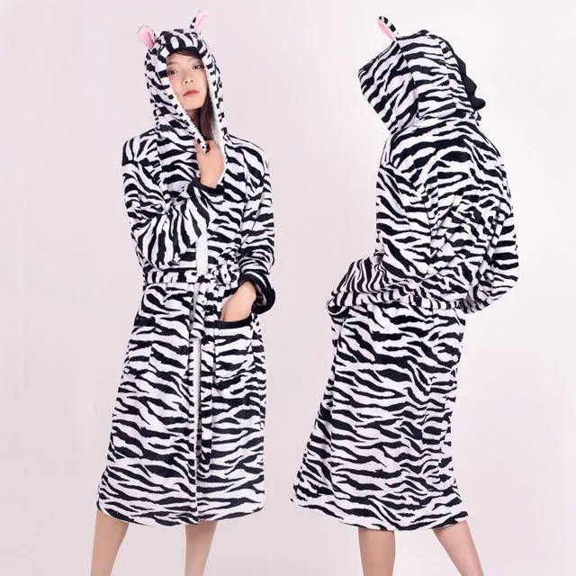2019 Winter Thick Warm Women Unicorn Nightgowns Coral Fleece Kimono Robe Bath Suit Stitch Panda Sleepwear Animal Long Nightwear