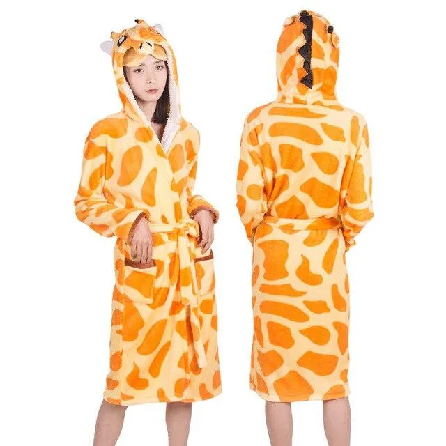 2019 Winter Thick Warm Women Unicorn Nightgowns Coral Fleece Kimono Robe Bath Suit Stitch Panda Sleepwear Animal Long Nightwear