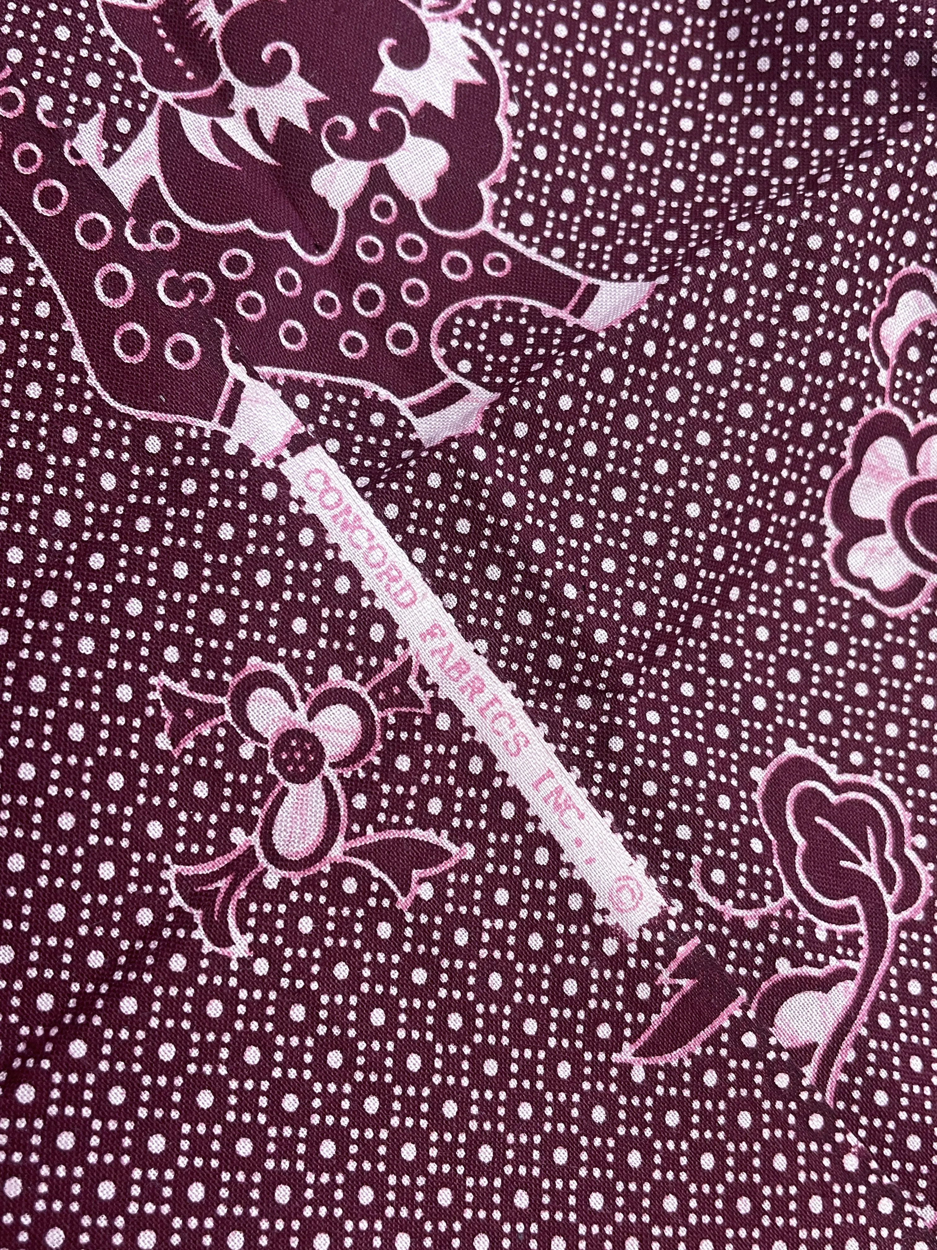 3 YD Quilting Cotton Faux Batik Print - Burgundy with Animals and Flowers