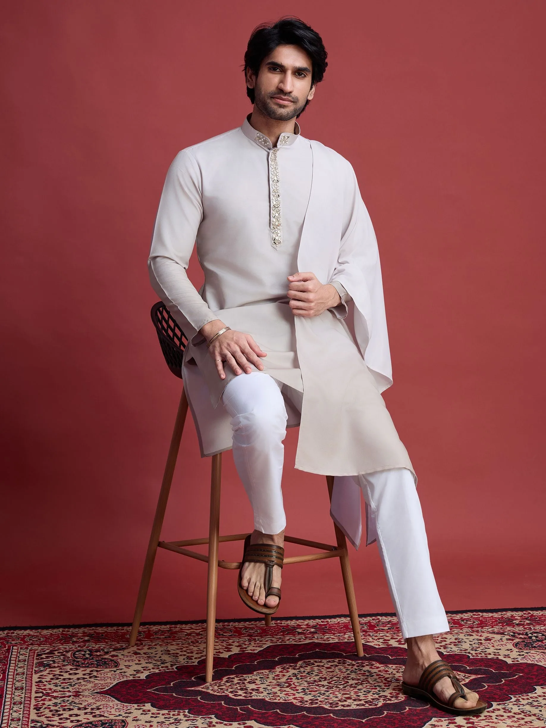Beige Colour Reyon Silk With Mirror Work Kurta Payjama With Duppata