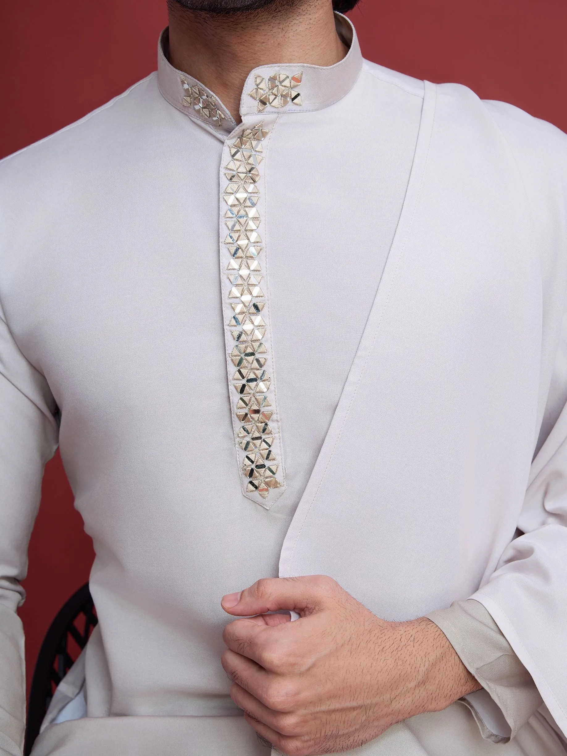 Beige Colour Reyon Silk With Mirror Work Kurta Payjama With Duppata