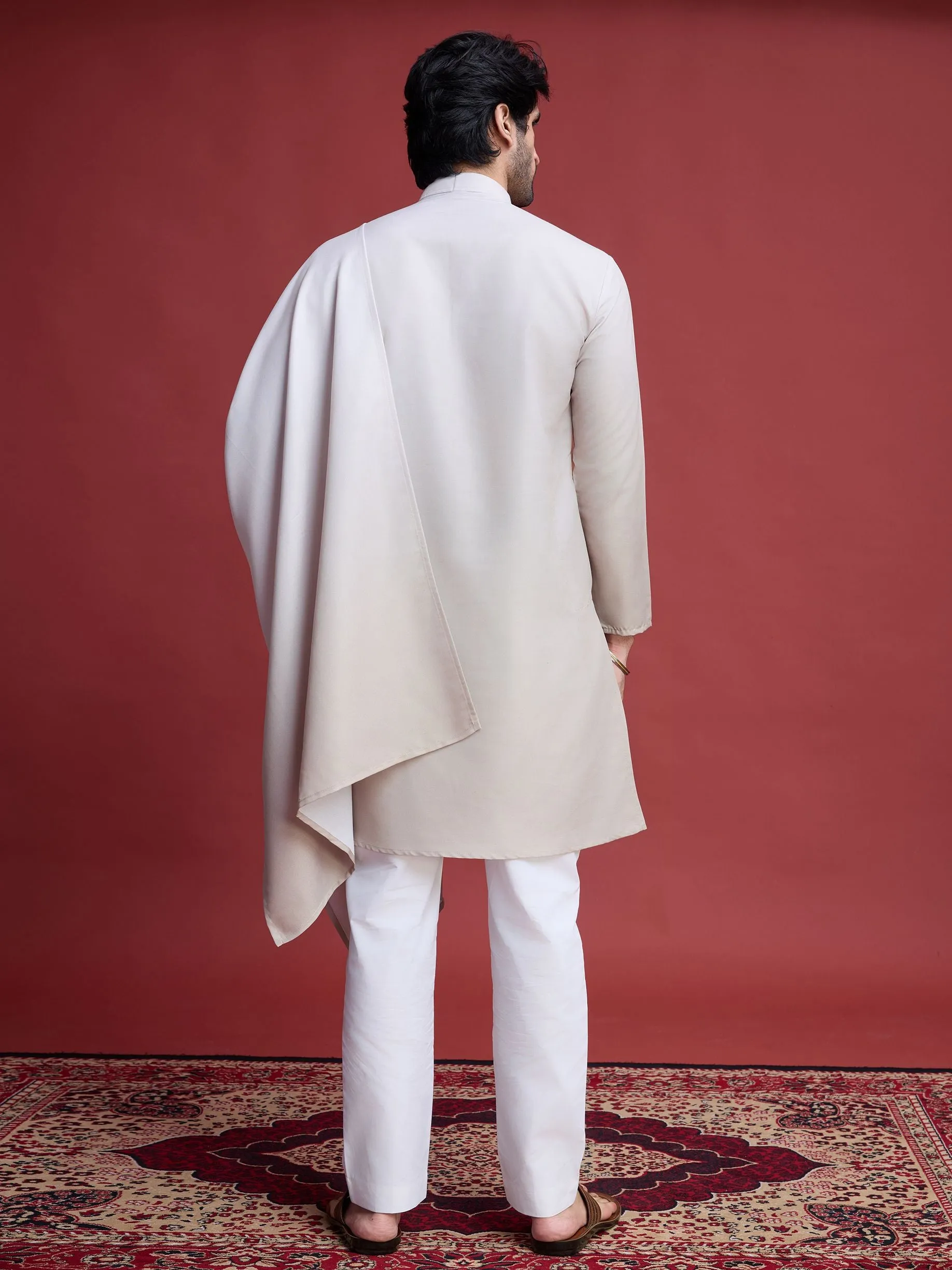 Beige Colour Reyon Silk With Mirror Work Kurta Payjama With Duppata