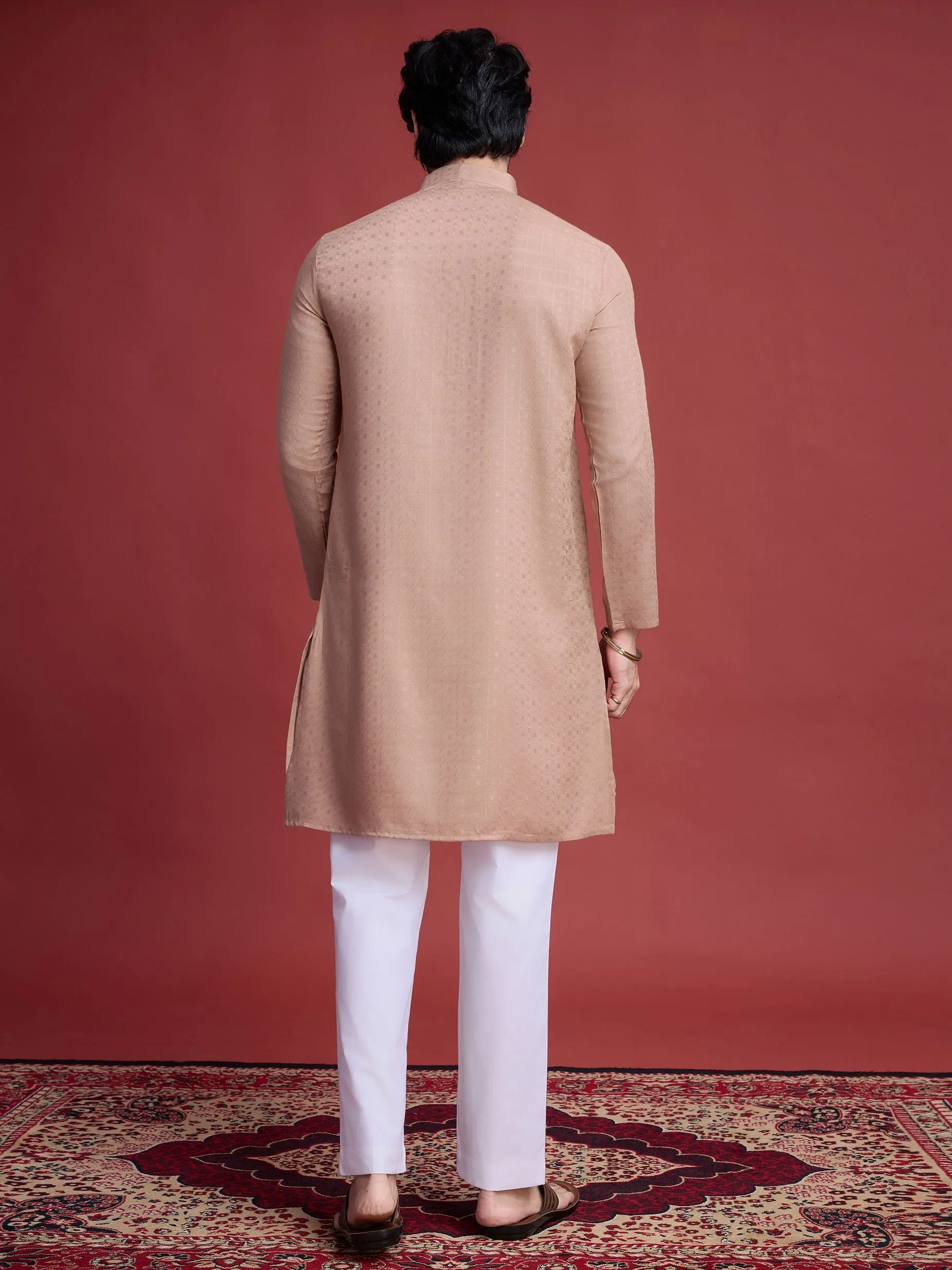 Beige Colour Reyon Silk With Mirror Work Kurta Payjama