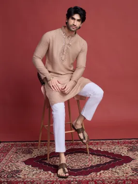 Beige Colour Reyon Silk With Mirror Work Kurta Payjama