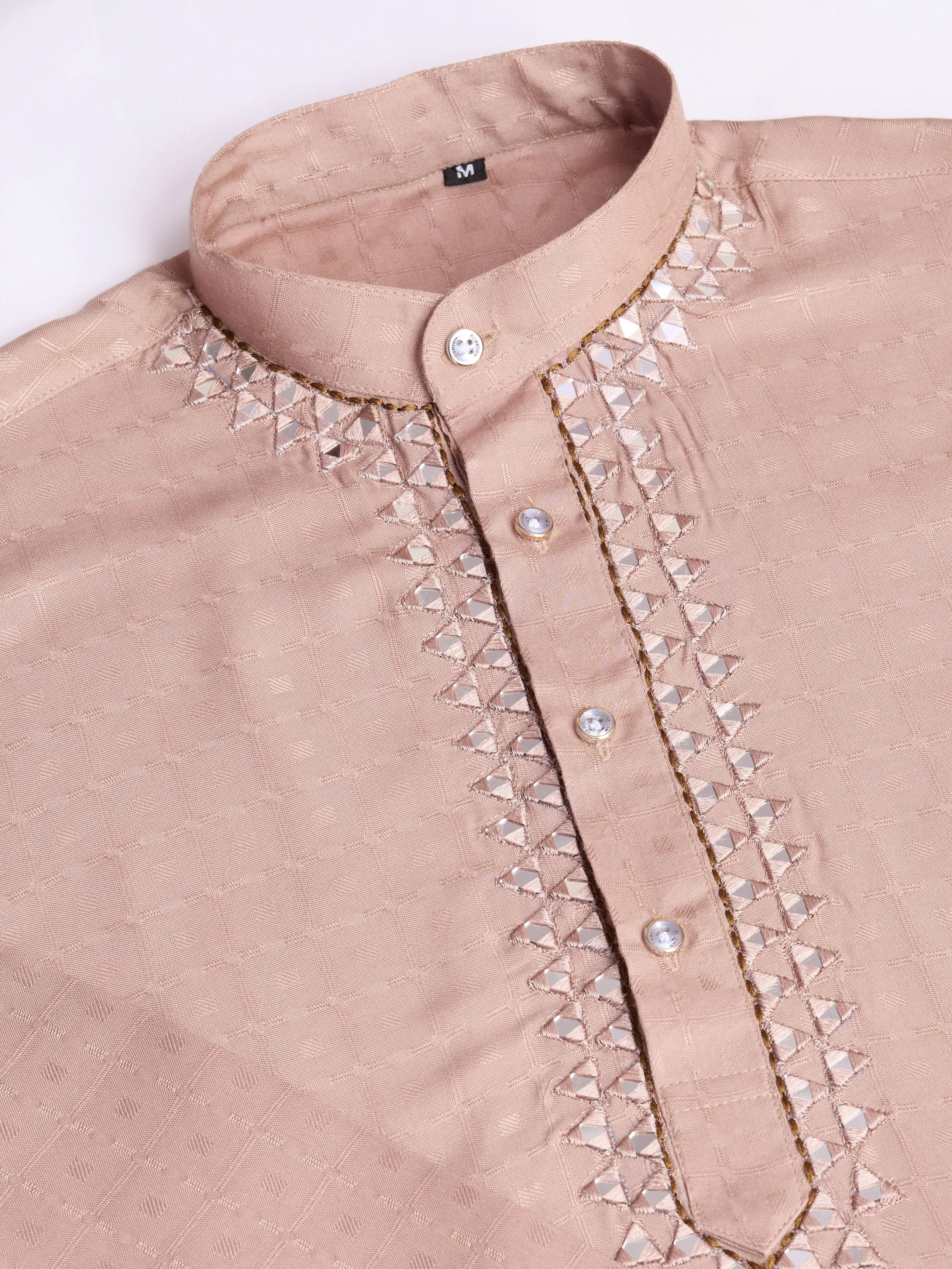 Beige Colour Reyon Silk With Mirror Work Kurta Payjama