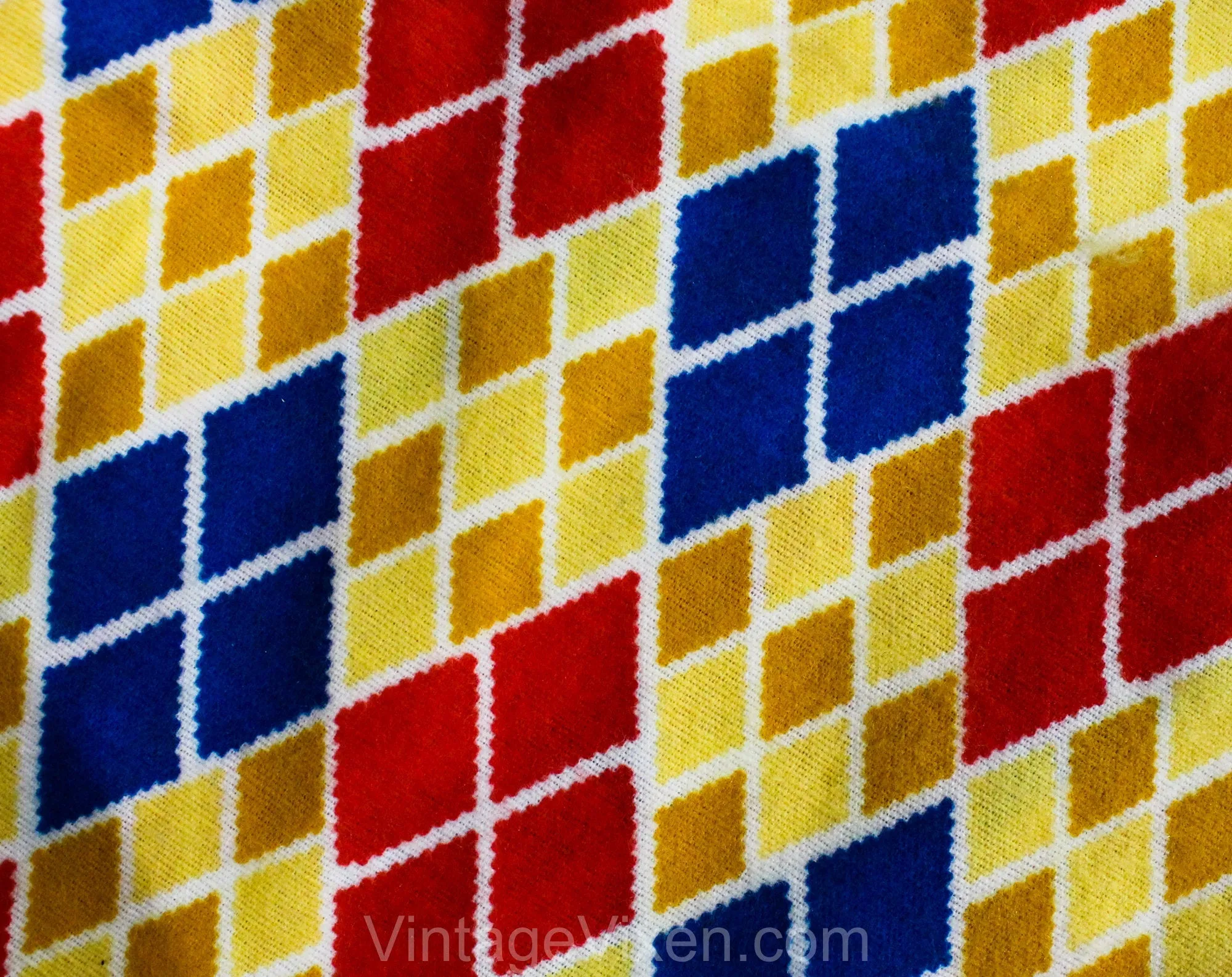 Boy's Size 8 Flannel Pajama Set - 1960s Child's Boys 60s PJ Shirt & Pant - Burnt Orange Blue Yellow Diamond Argyle Harlequin - 60s Deadstock