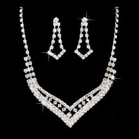 Bridal Wedding Jewelry Set Crystal Rhinestone Classic Dazzle Necklace Silver