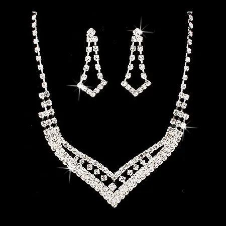 Bridal Wedding Jewelry Set Crystal Rhinestone Classic Dazzle Necklace Silver
