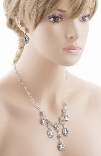 Bridal Wedding Jewelry Set Crystal Rhinestone Gorgeous Multi Teardrop Dangles SV