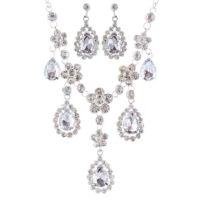 Bridal Wedding Jewelry Set Crystal Rhinestone Gorgeous Multi Teardrop Dangles SV