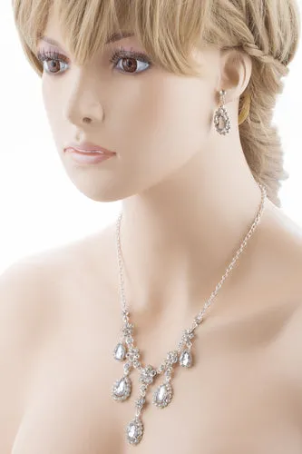 Bridal Wedding Jewelry Set Crystal Rhinestone Gorgeous Multi Teardrop Dangles SV