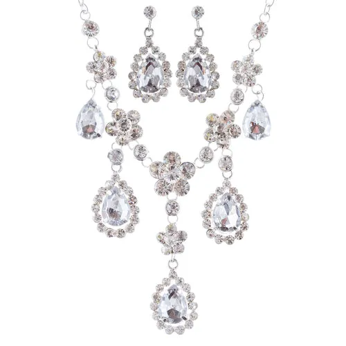 Bridal Wedding Jewelry Set Crystal Rhinestone Gorgeous Multi Teardrop Dangles SV