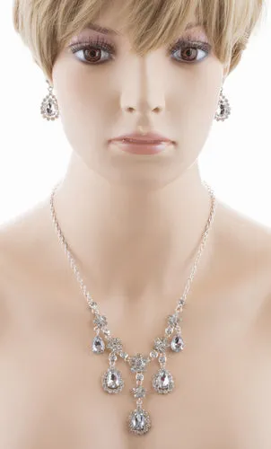 Bridal Wedding Jewelry Set Crystal Rhinestone Gorgeous Multi Teardrop Dangles SV