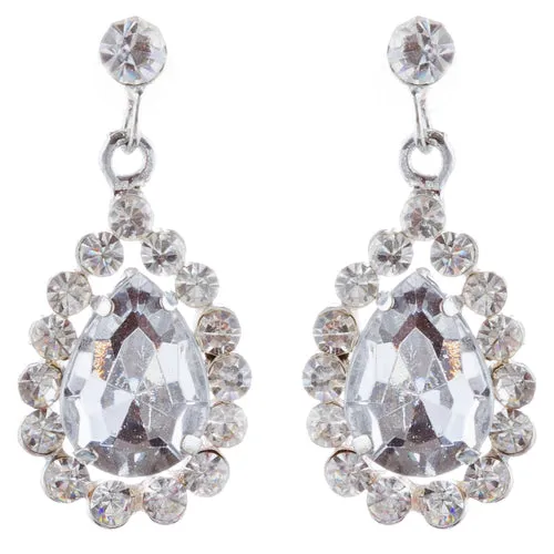 Bridal Wedding Jewelry Set Crystal Rhinestone Gorgeous Multi Teardrop Dangles SV