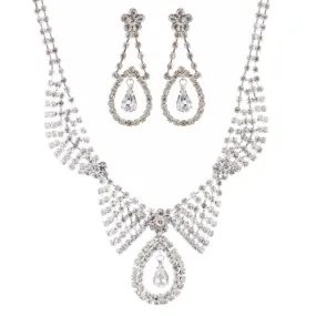 Bridal Wedding Jewelry Set Necklace Earring Crystal Rhinestone Dangle Silver