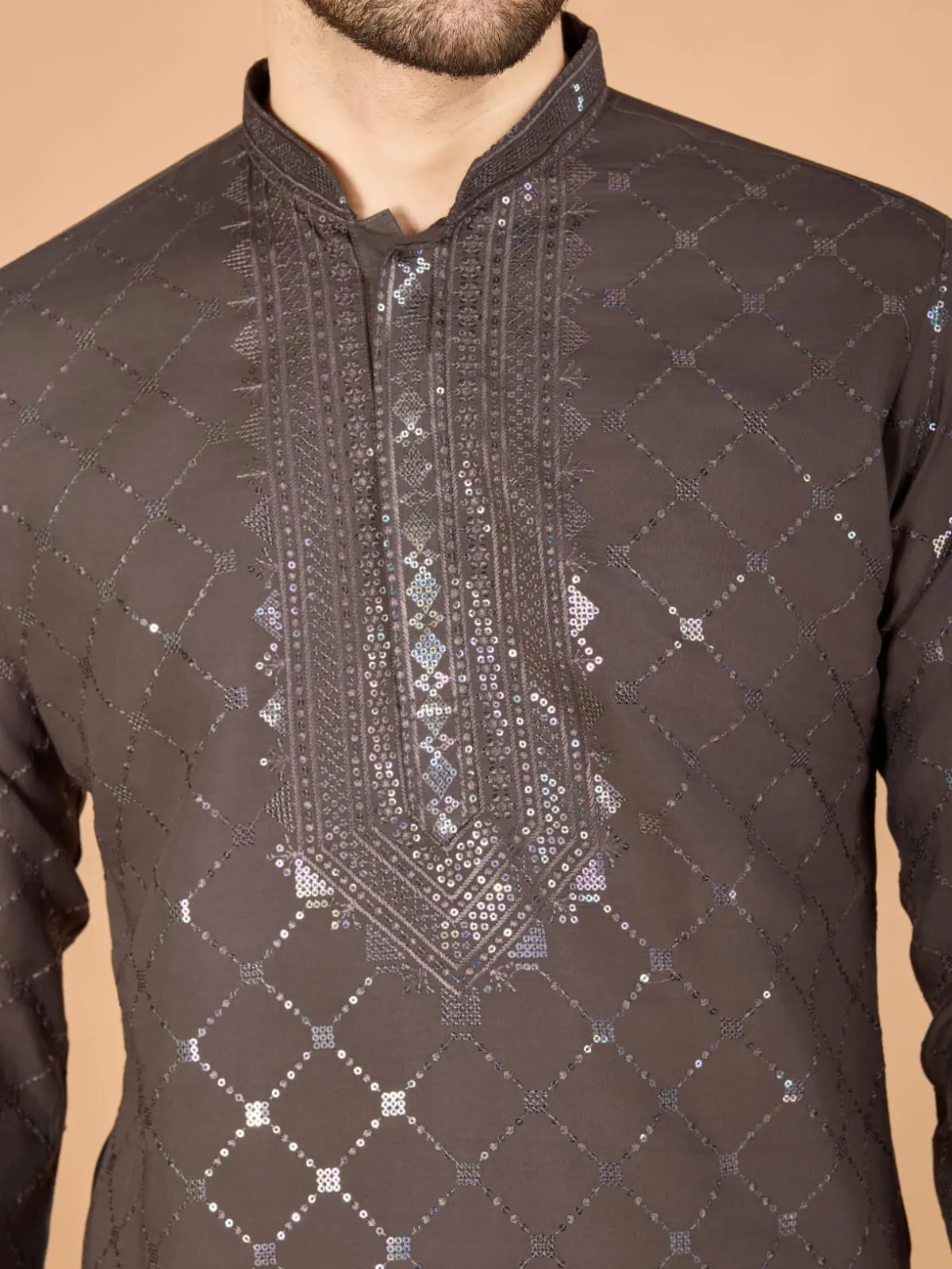 Brown Colour Viscose Silk Heavy Thread Work Kurta Payjama