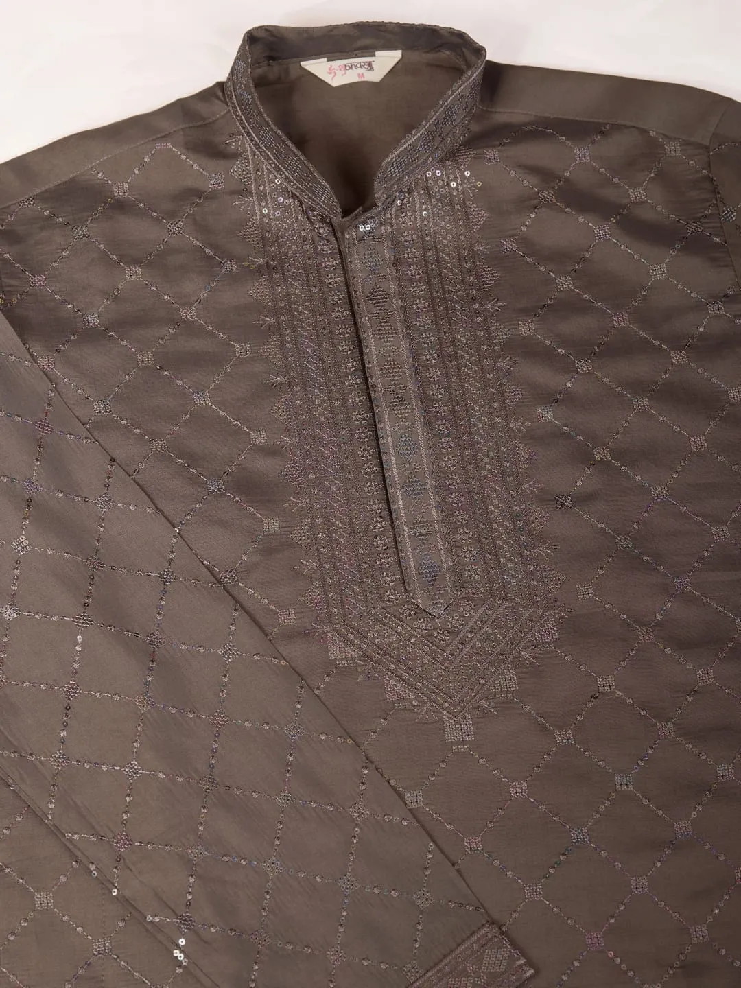 Brown Colour Viscose Silk Heavy Thread Work Kurta Payjama