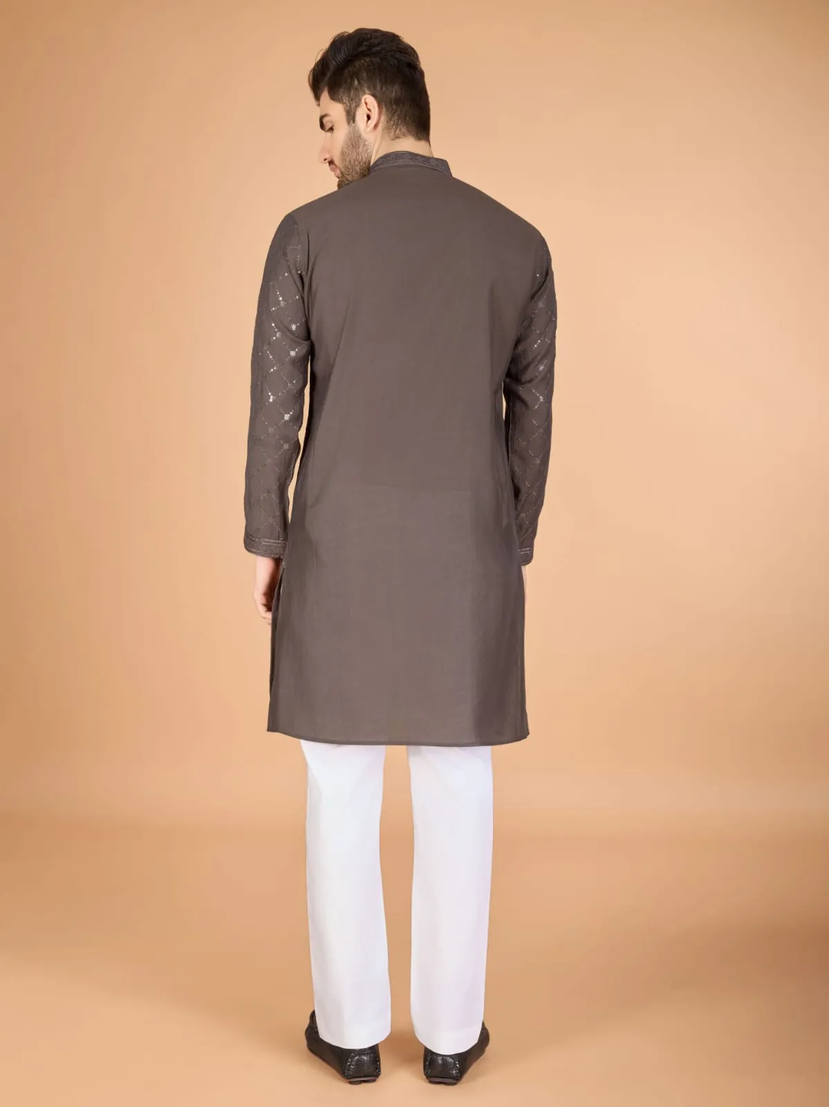 Brown Colour Viscose Silk Heavy Thread Work Kurta Payjama