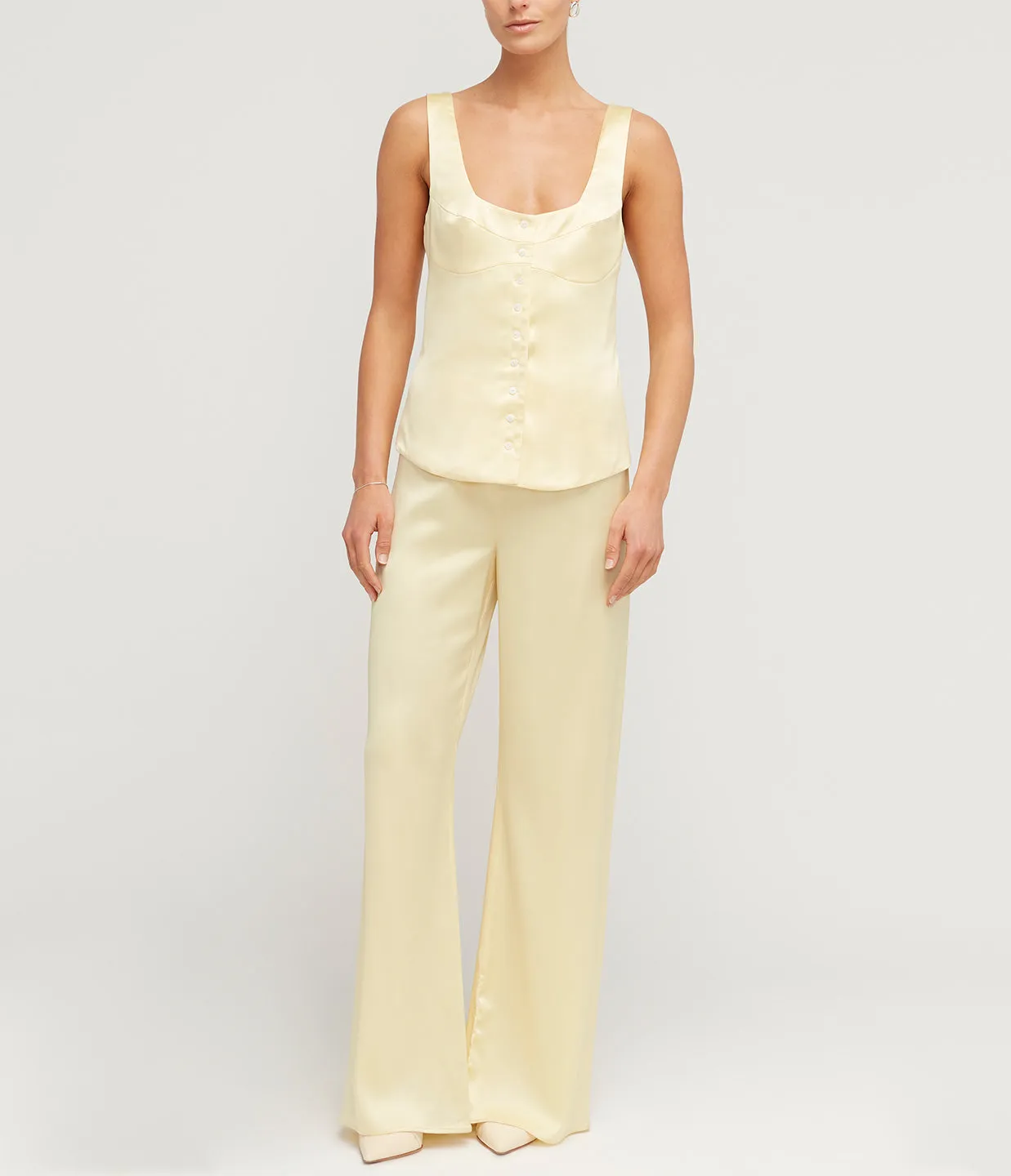 Button Down Vest in Pale Yellow