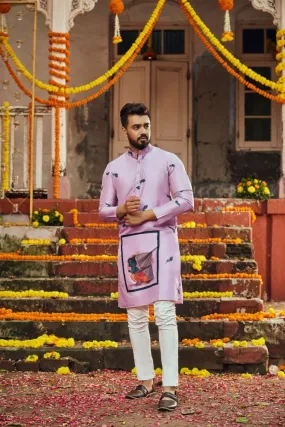 Dusty Pink Colour Art Silk Heavy Thread Work Kurta Payjama