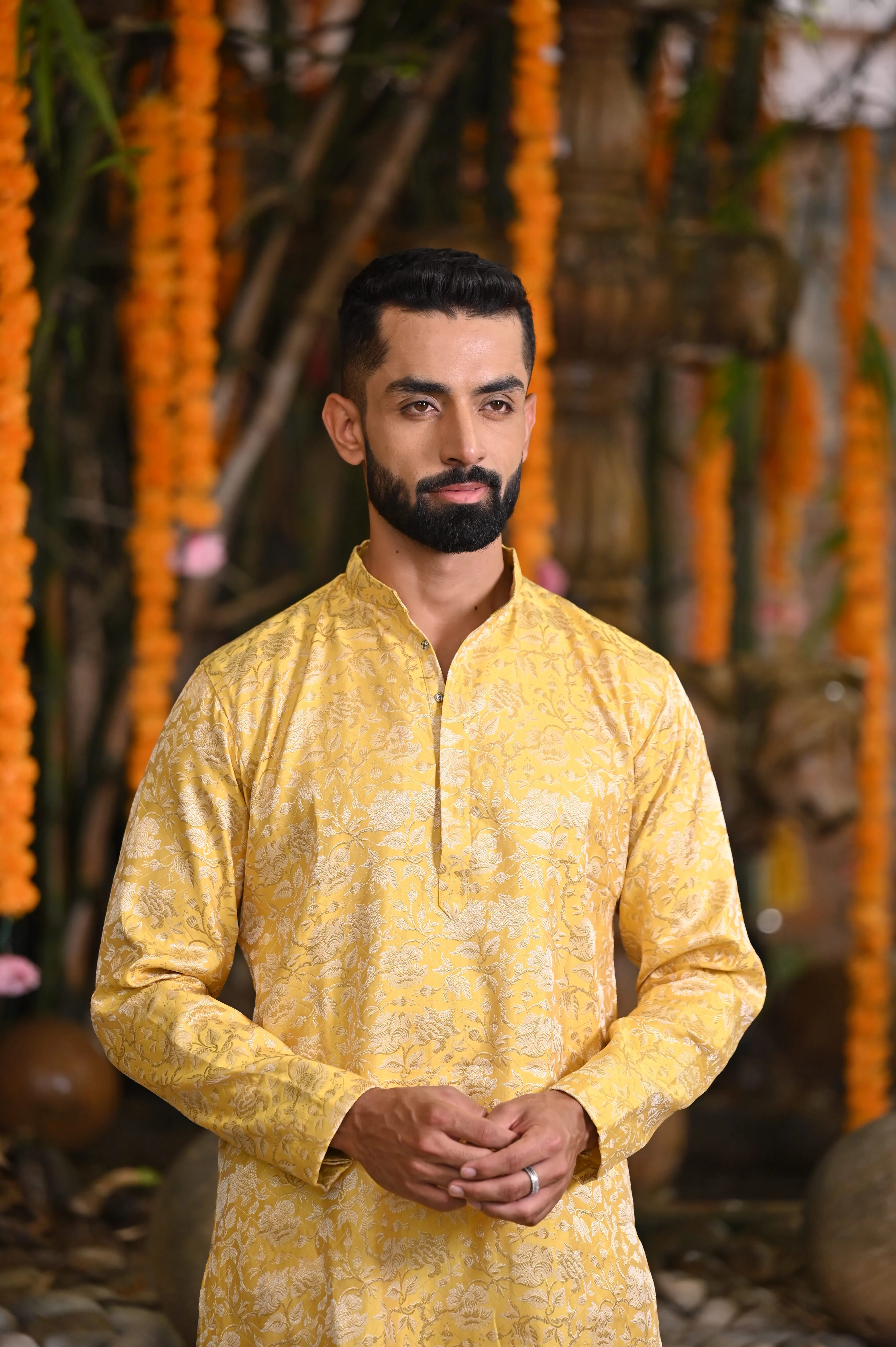 Gleaming Yellow Brocade Kurta Pajama