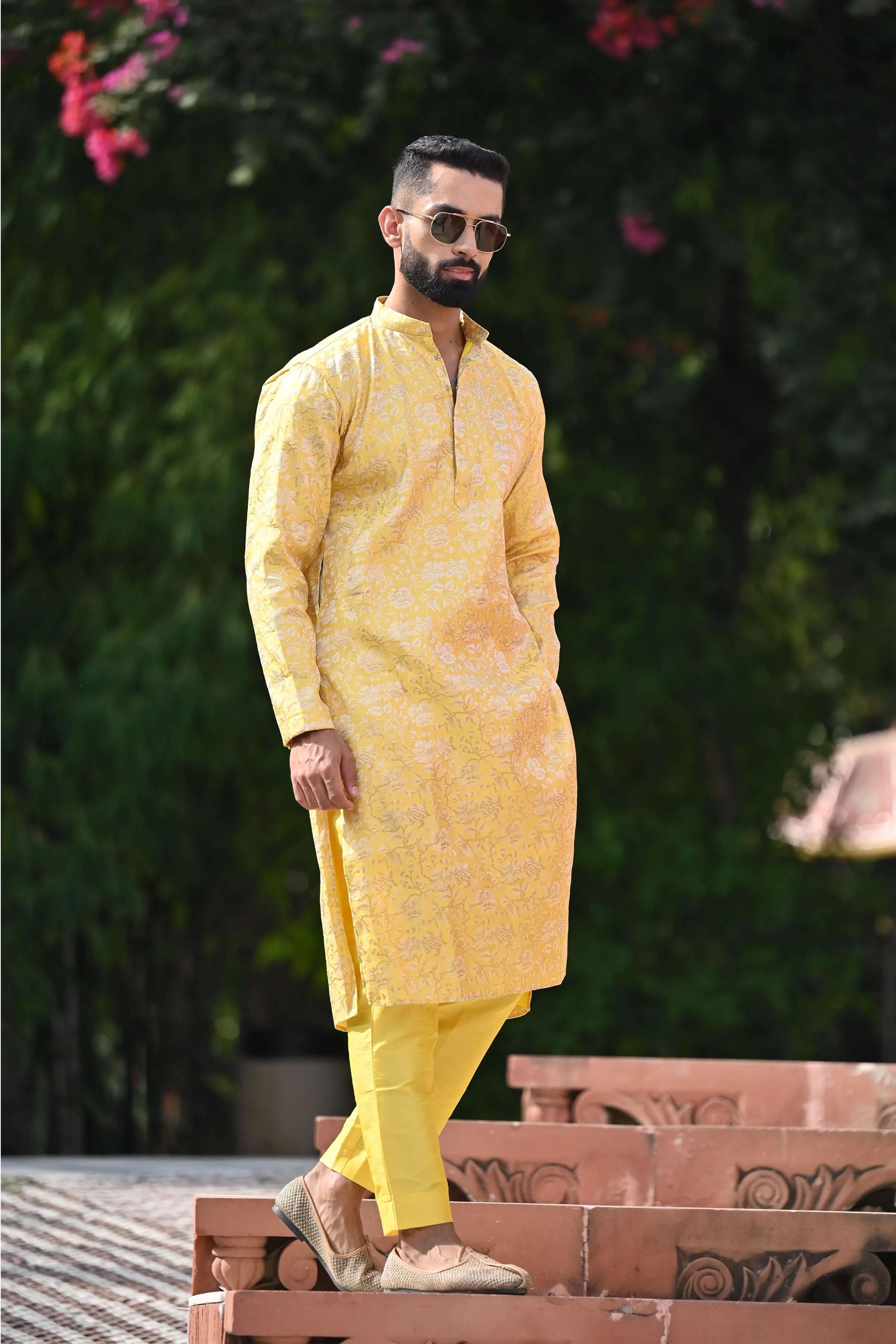 Gleaming Yellow Brocade Kurta Pajama