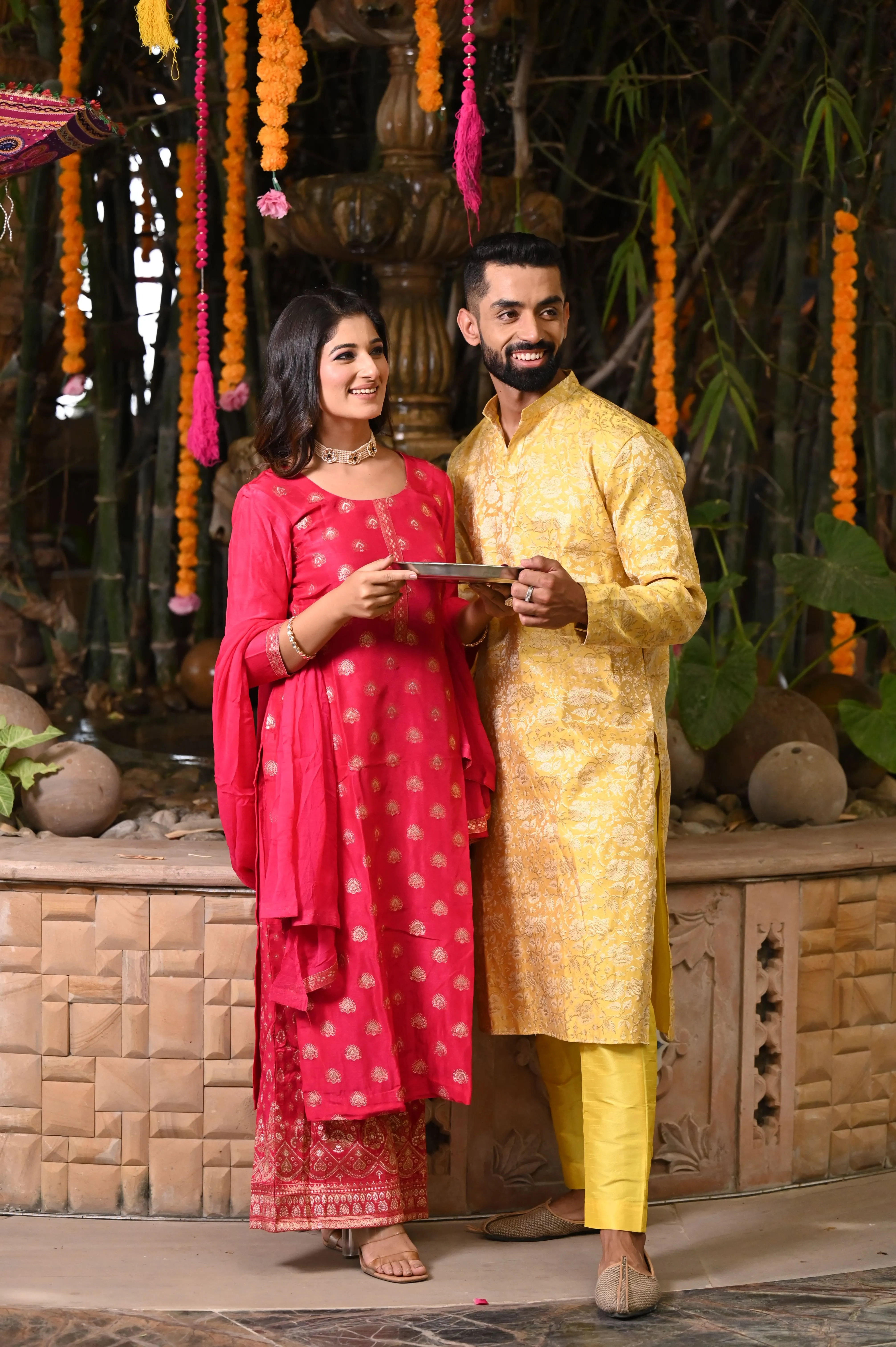 Gleaming Yellow Brocade Kurta Pajama