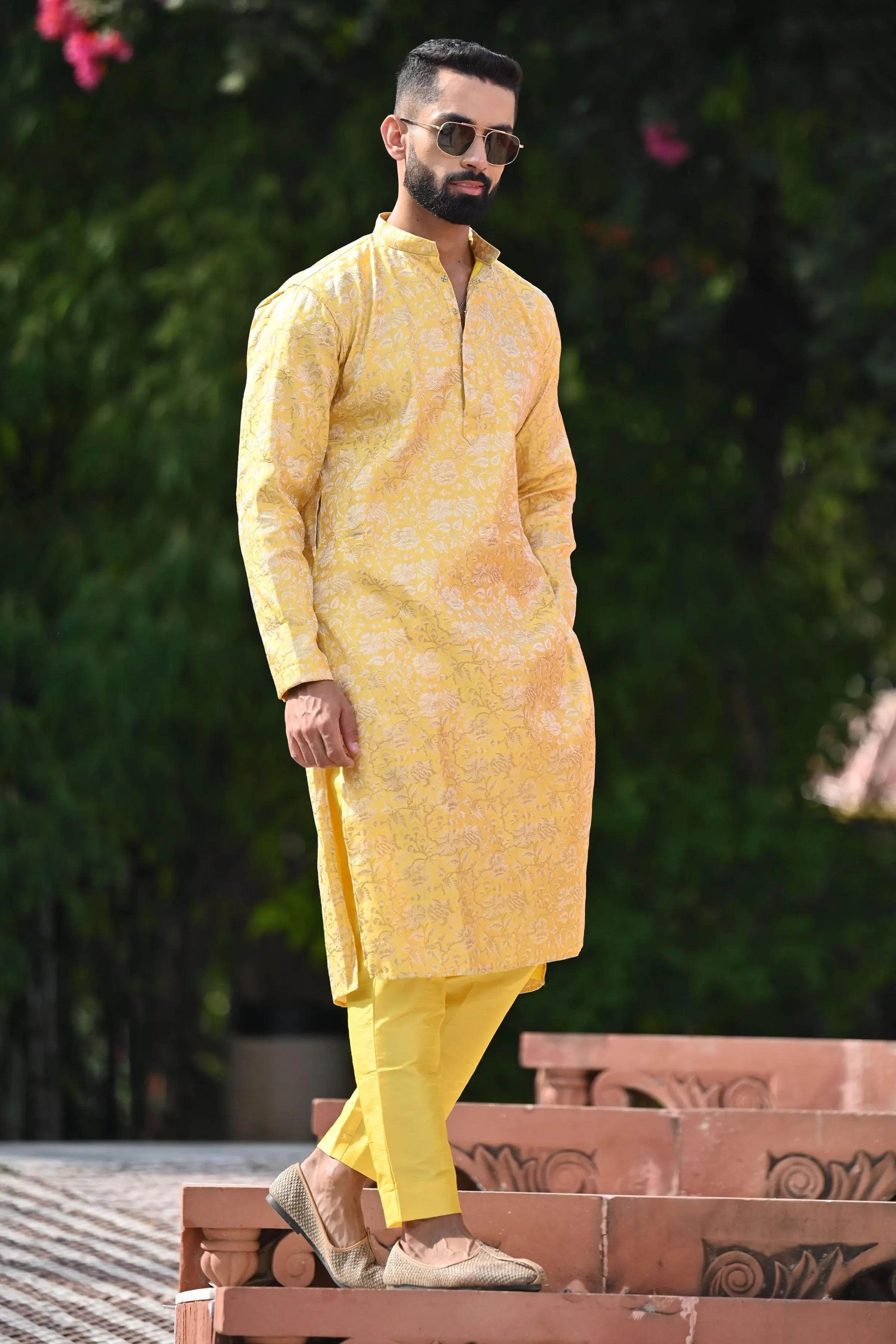 Gleaming Yellow Brocade Kurta Pajama