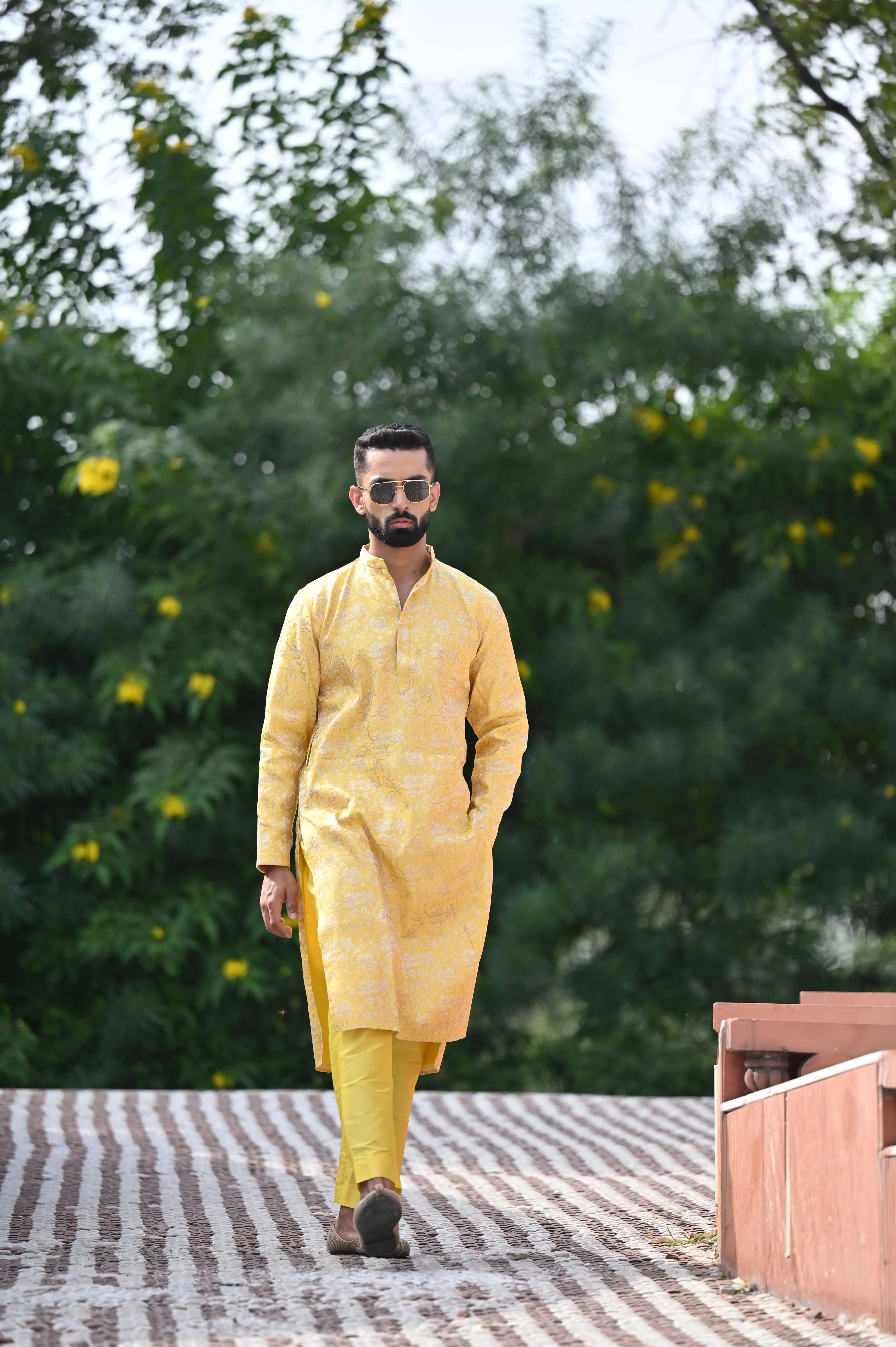 Gleaming Yellow Brocade Kurta Pajama
