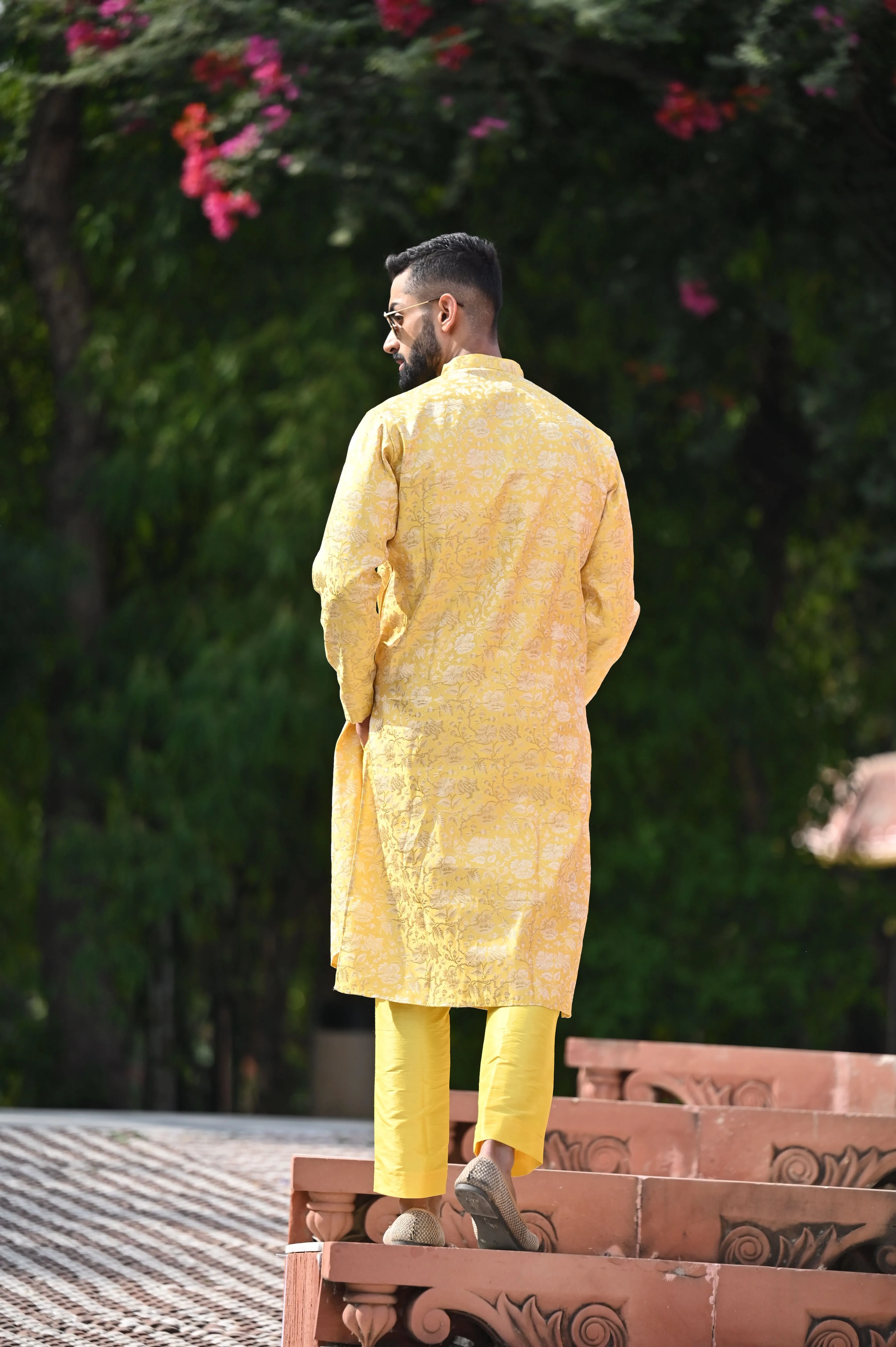 Gleaming Yellow Brocade Kurta Pajama