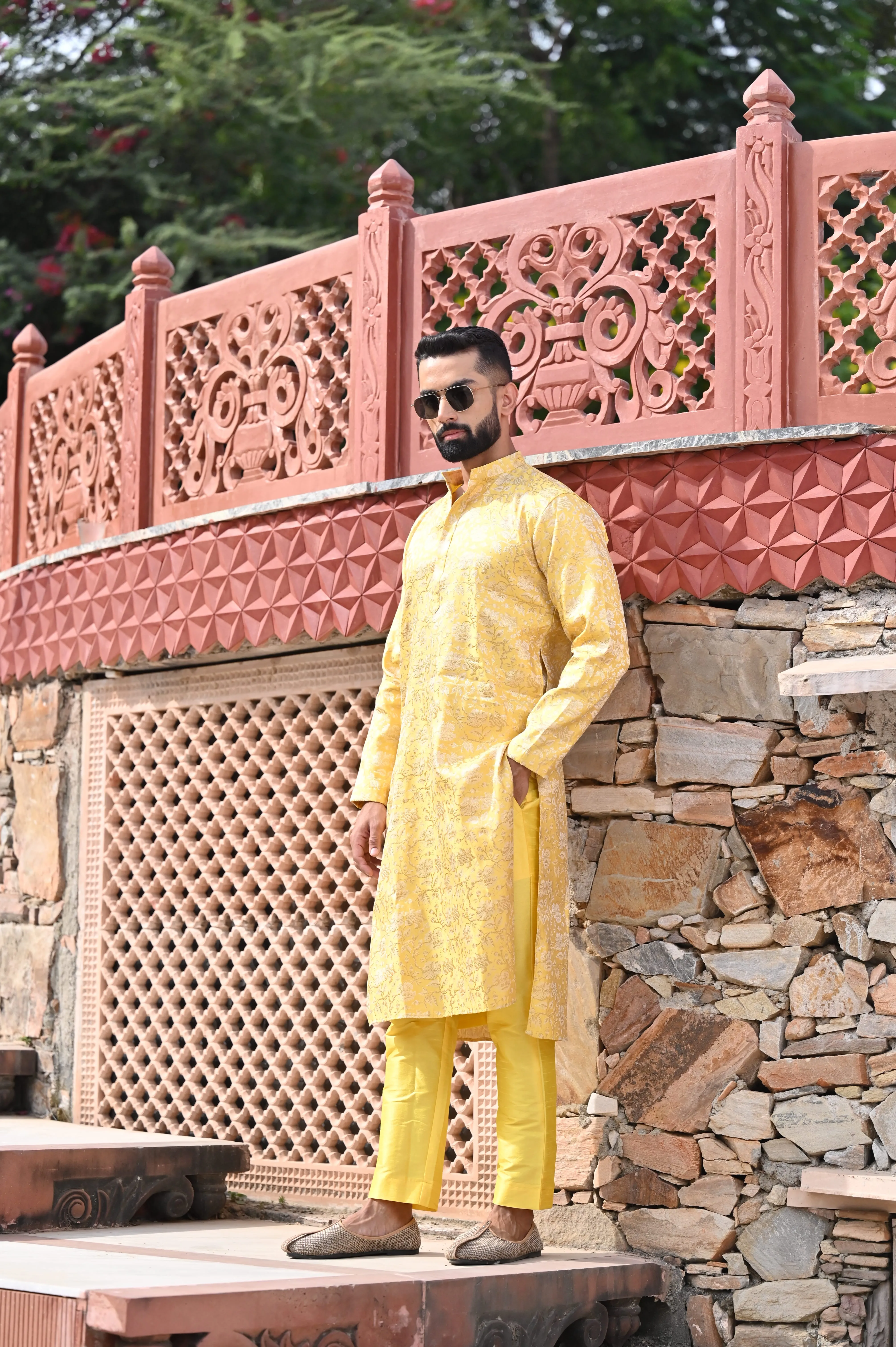 Gleaming Yellow Brocade Kurta Pajama