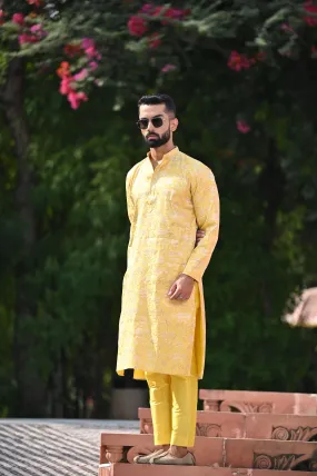 Gleaming Yellow Brocade Kurta Pajama