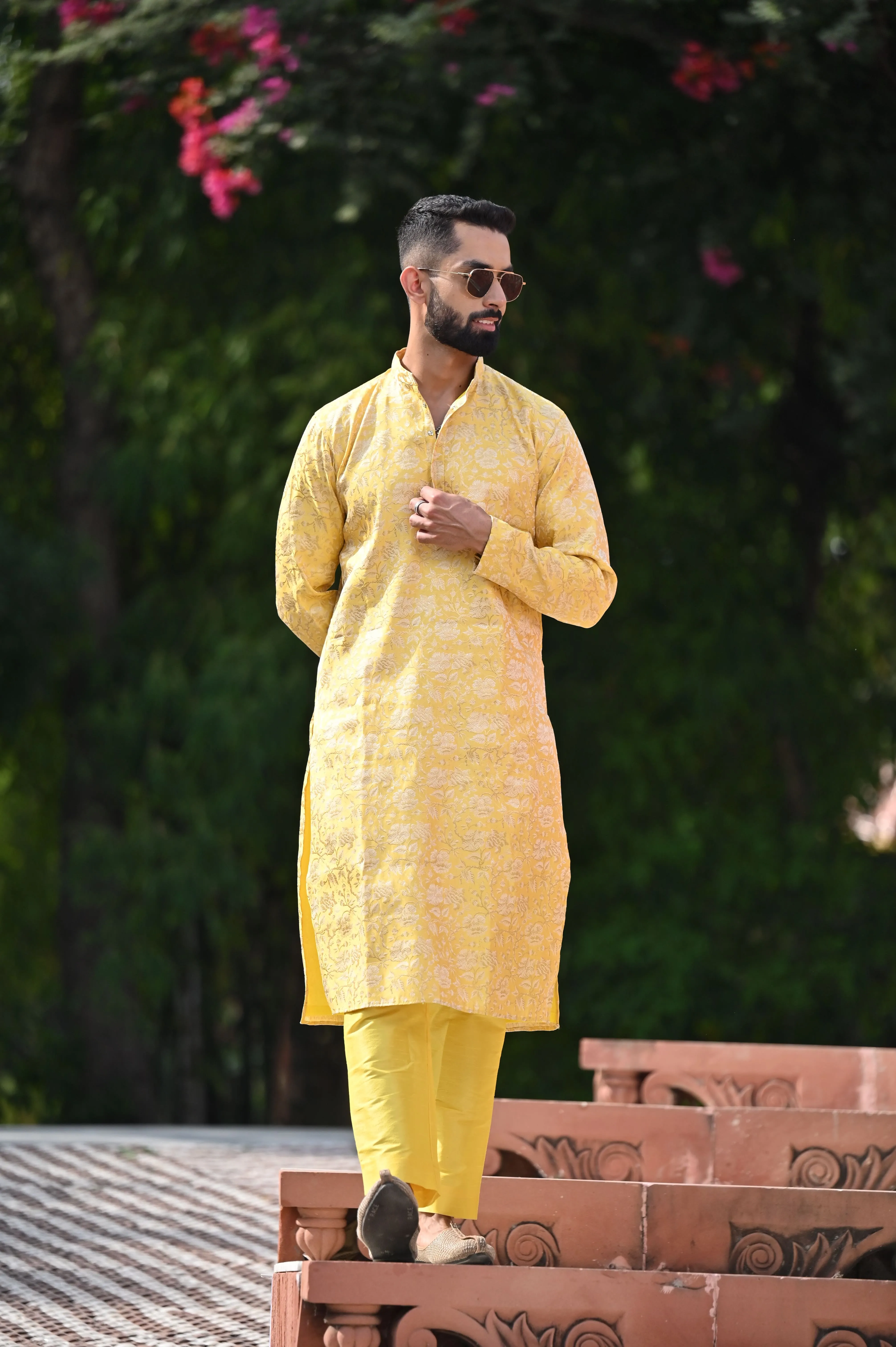 Gleaming Yellow Brocade Kurta Pajama