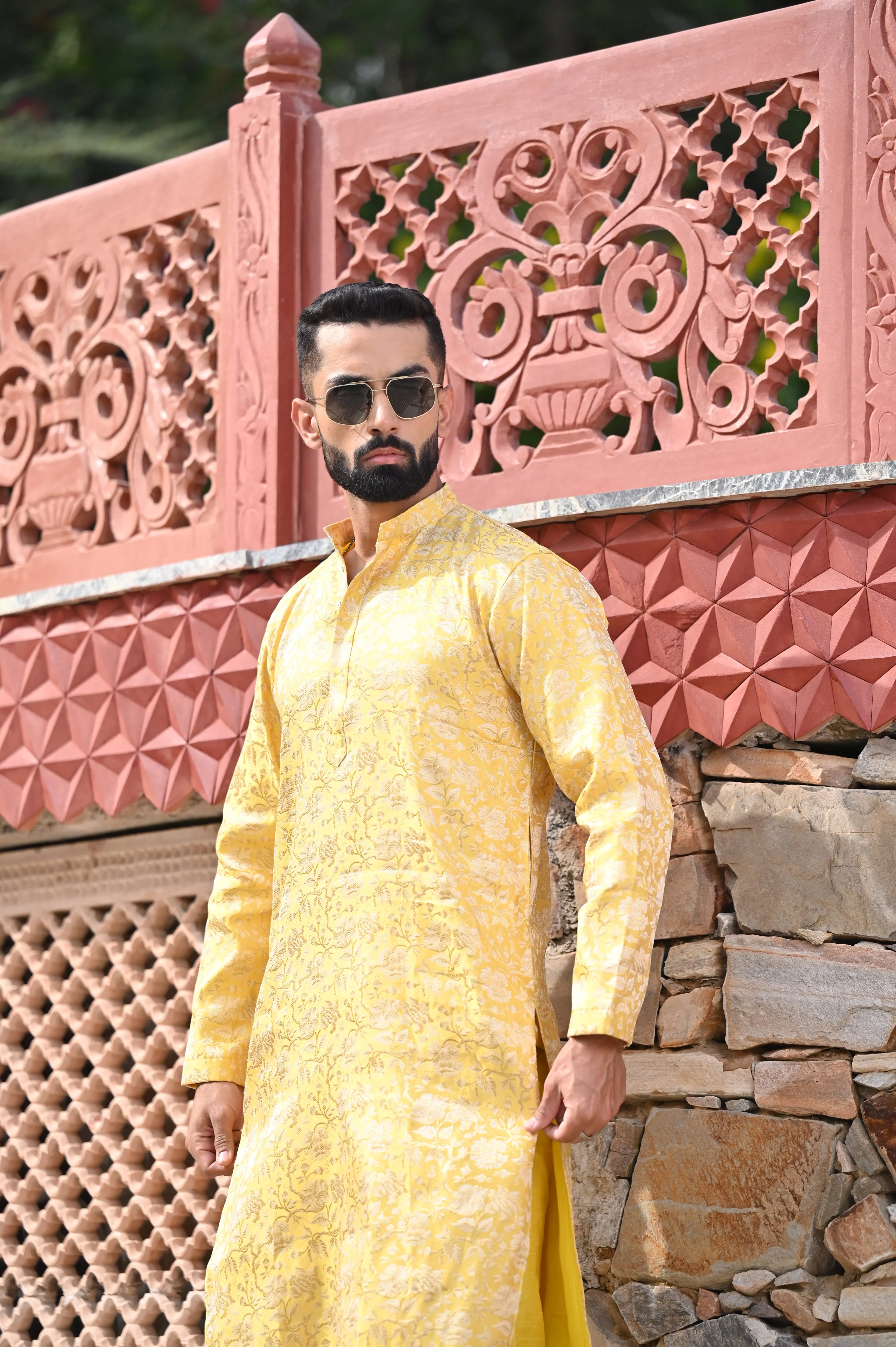 Gleaming Yellow Brocade Kurta Pajama