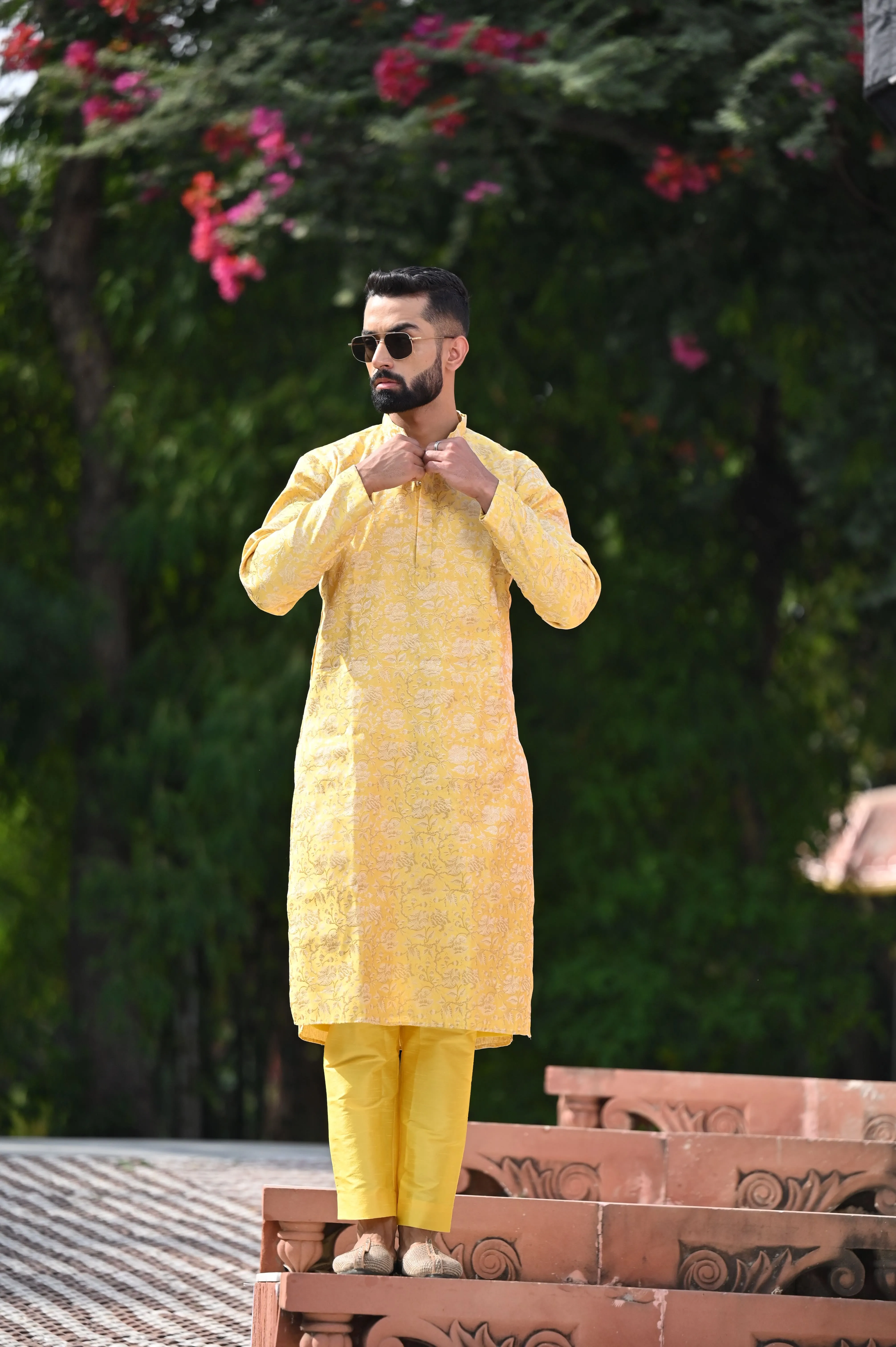 Gleaming Yellow Brocade Kurta Pajama