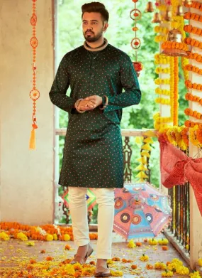 Green Colour Gajji Silk Heavy Thread Work Kurta Payjama