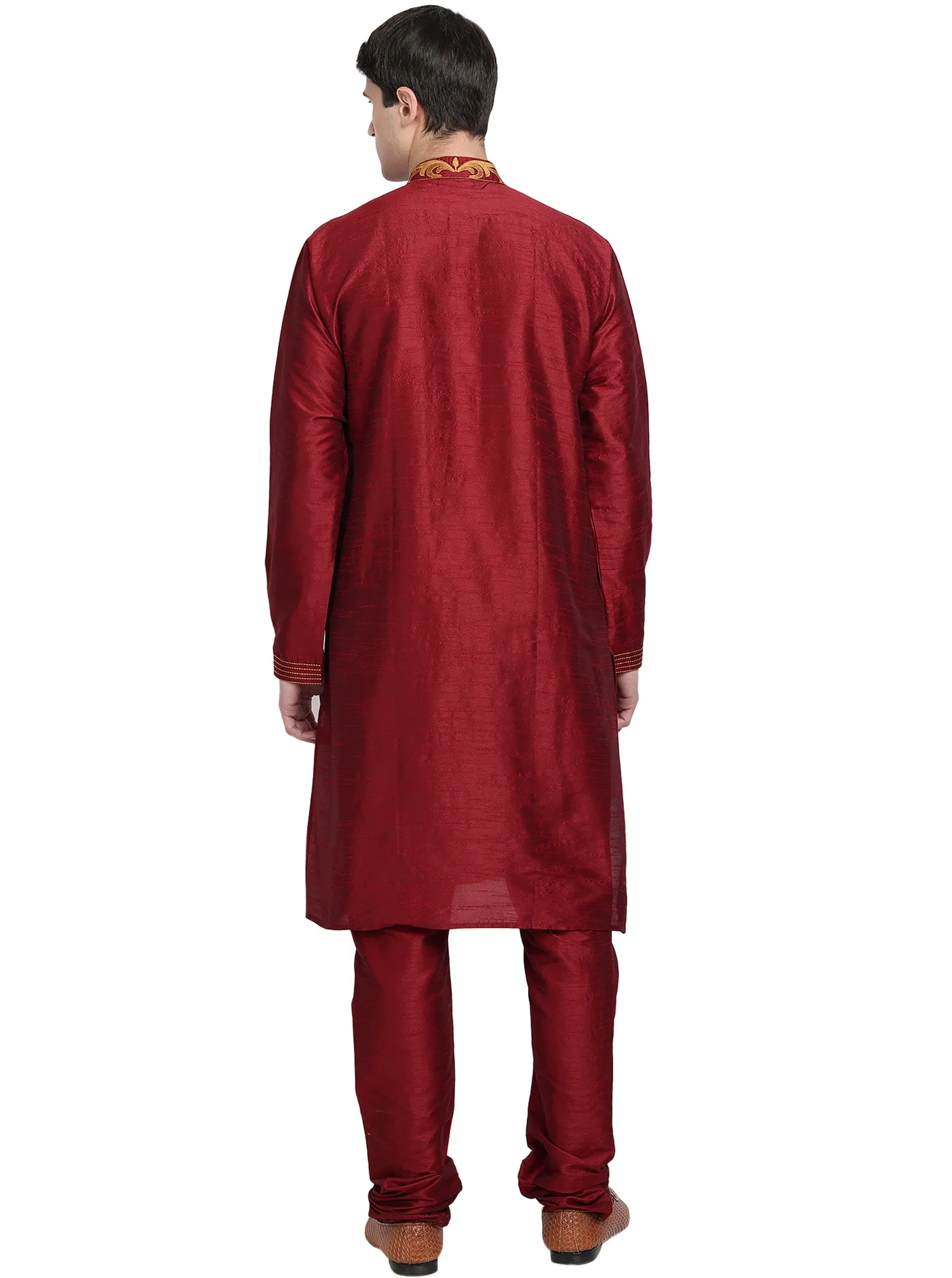 Kurta Pajama 2-Piece Set For Men Art Silk Party Wear Festive Dress Red
