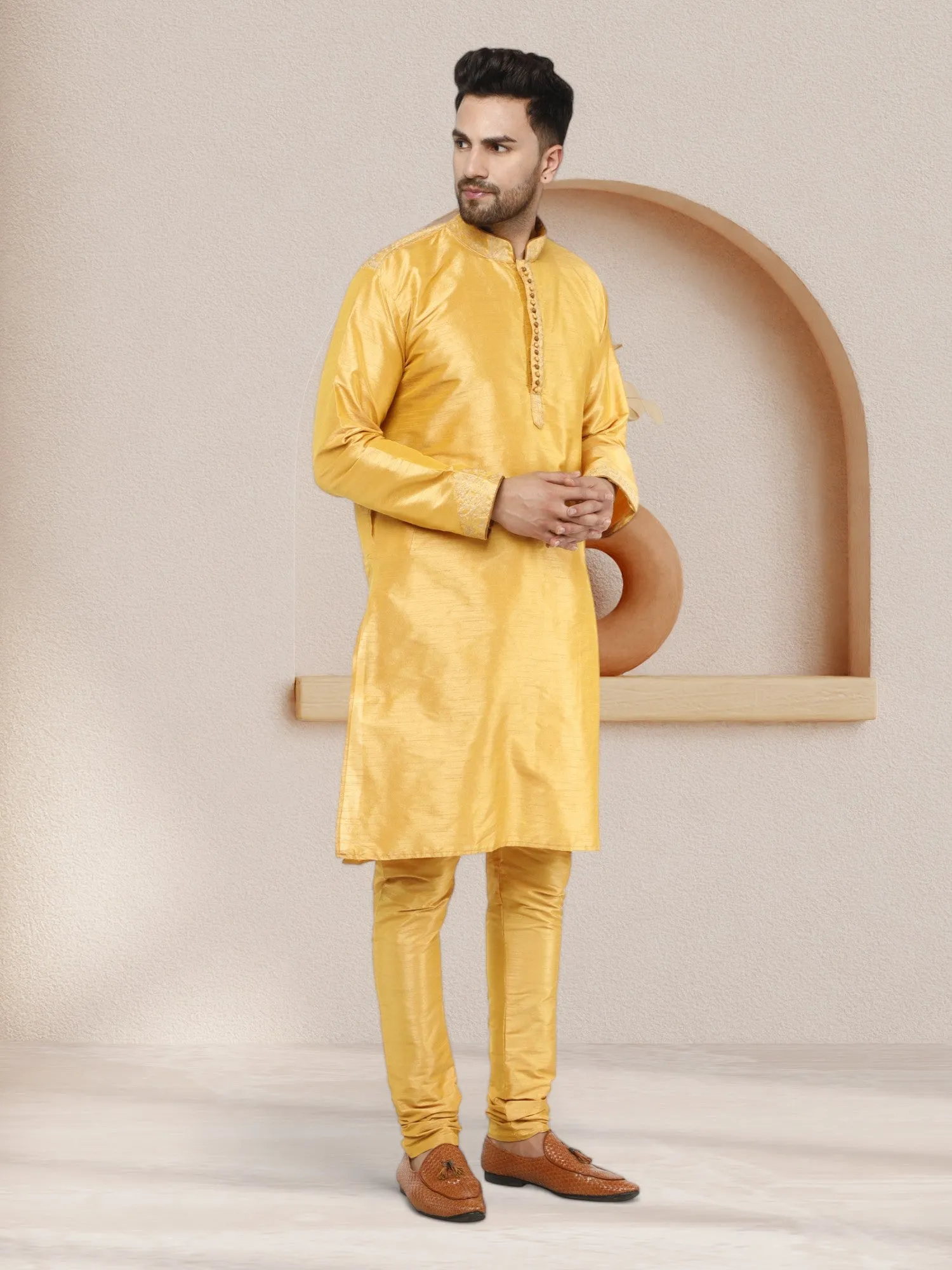 Kurta Pajama For Men Indian Festival Wedding Party Dress Gold