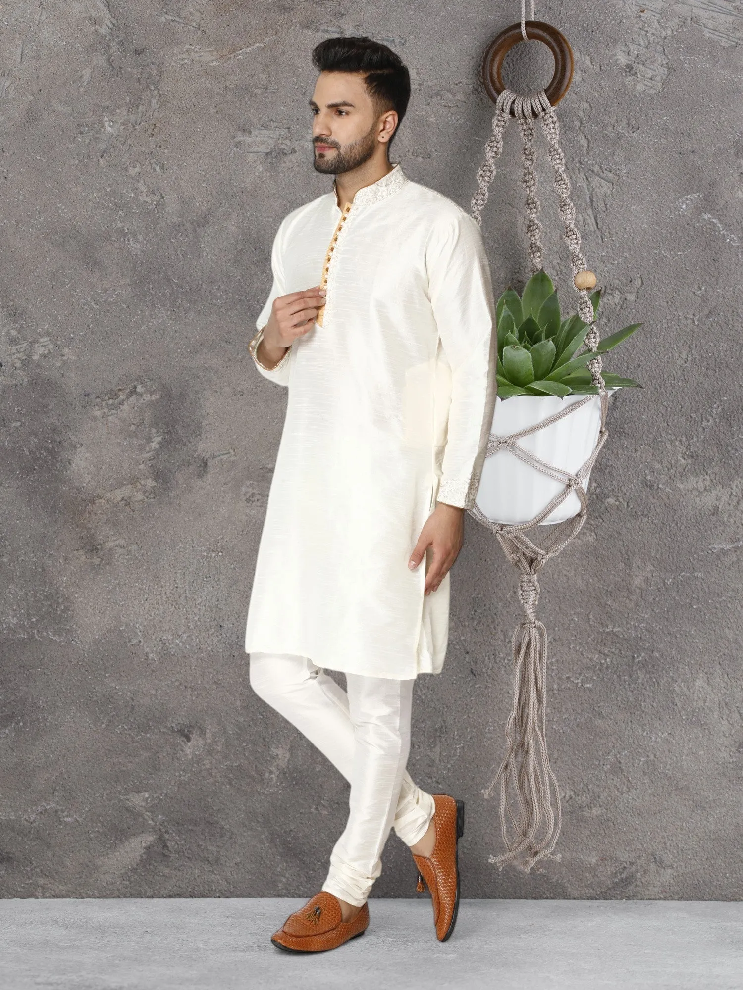 Kurta Pajama For Men Indian Festival Wedding Party Dress Off-White