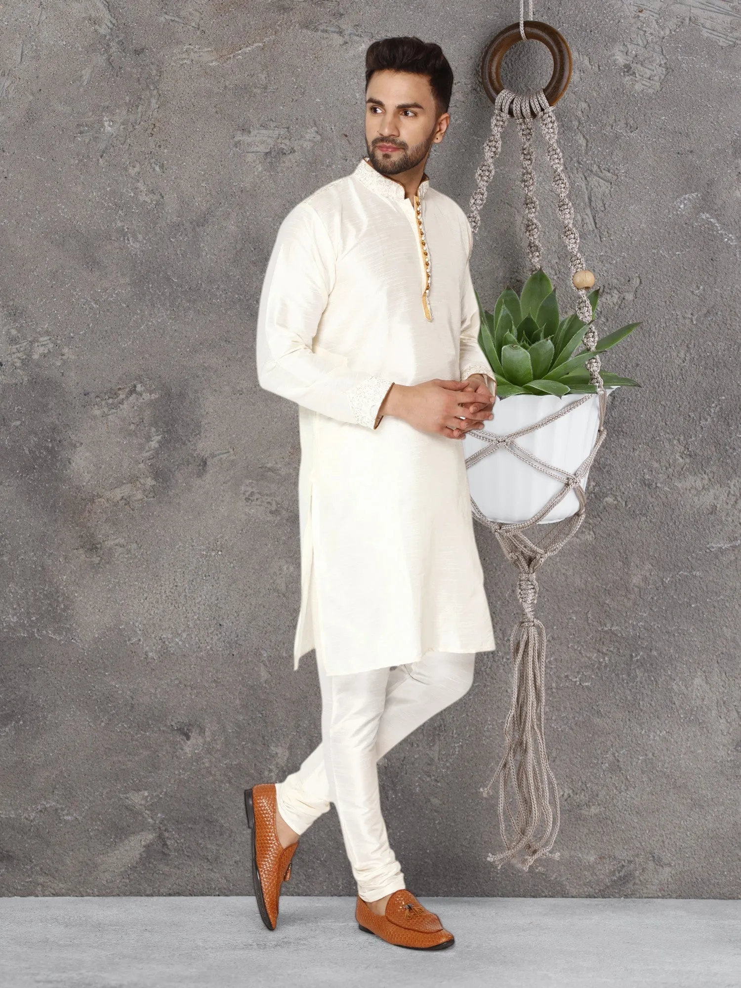 Kurta Pajama For Men Indian Festival Wedding Party Dress Off-White