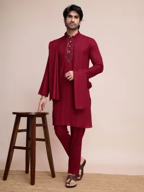 Maroon Colour Viscose Silk With Heavy Mirror Work Kurta Payjama