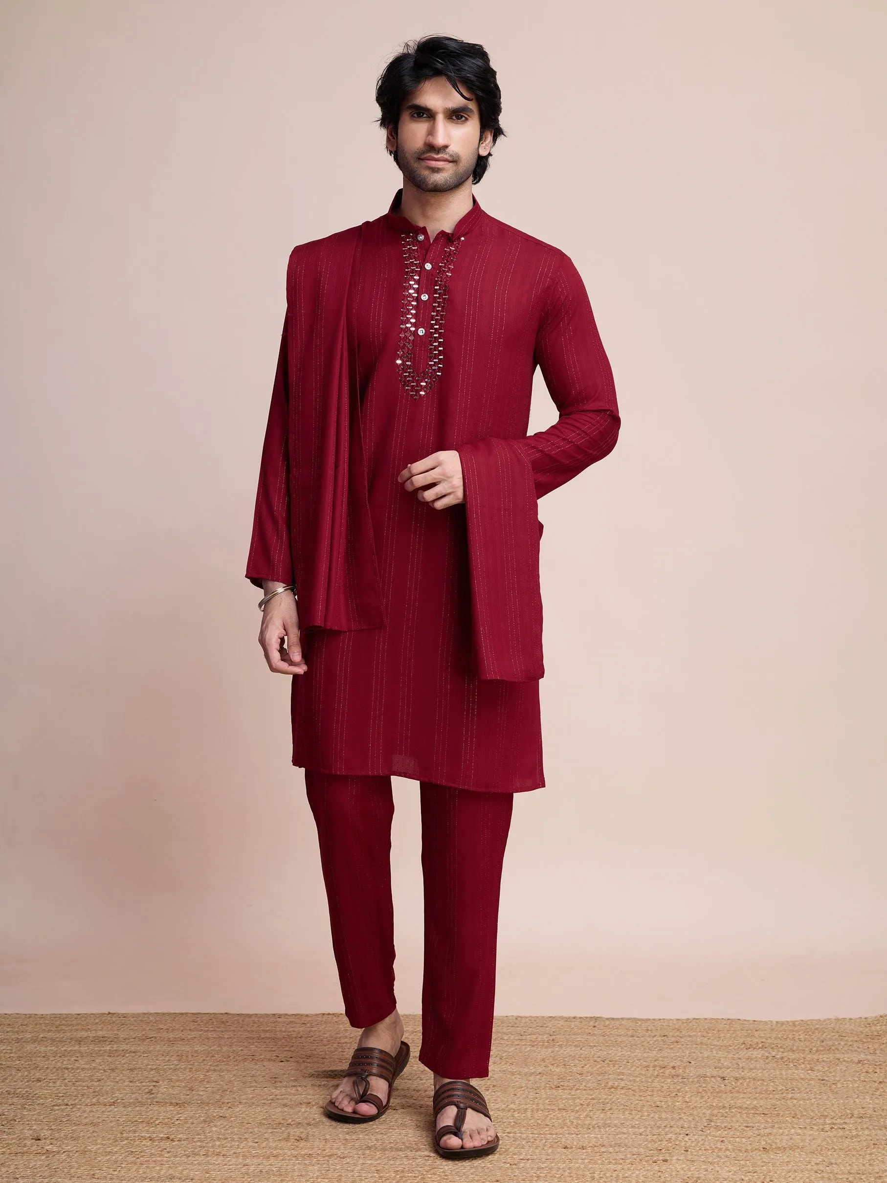 Maroon Colour Viscose Silk With Heavy Mirror Work Kurta Payjama
