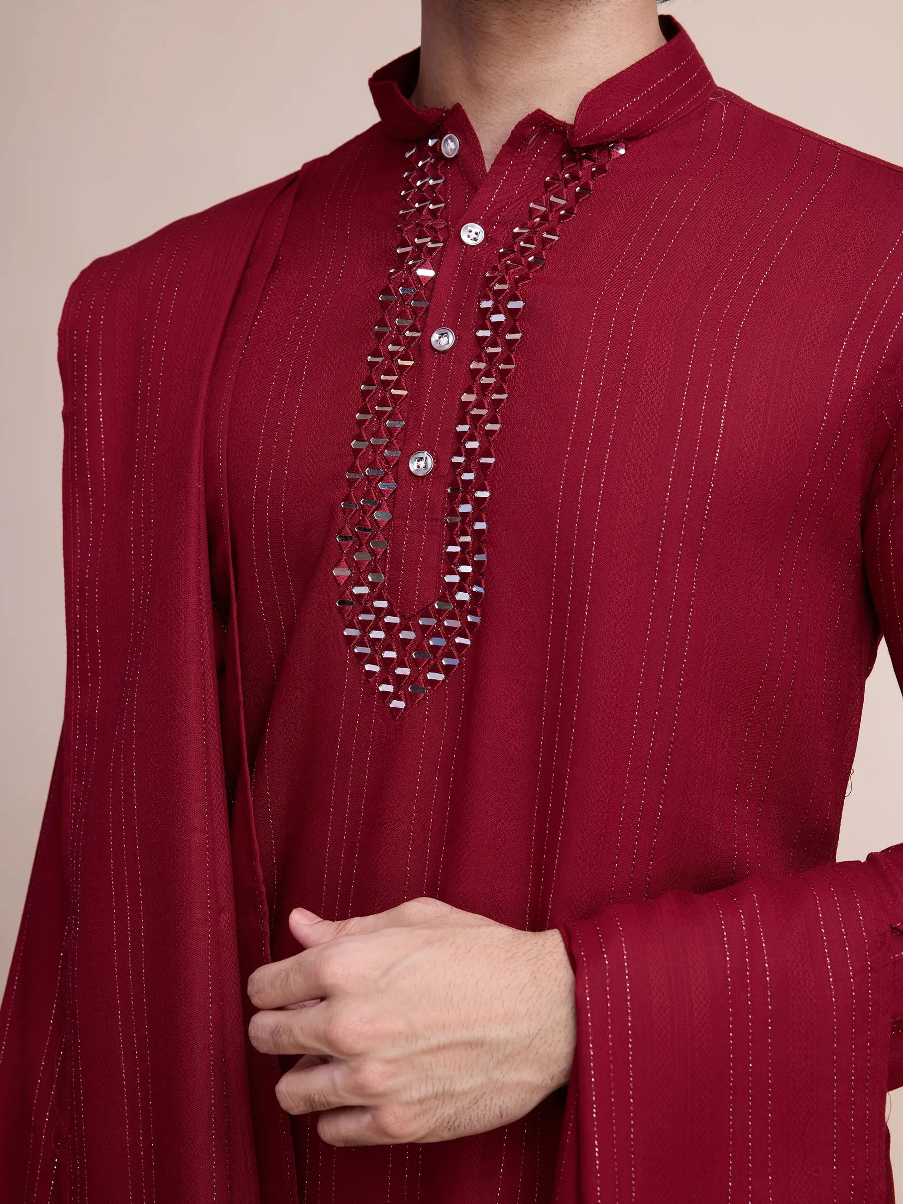 Maroon Colour Viscose Silk With Heavy Mirror Work Kurta Payjama
