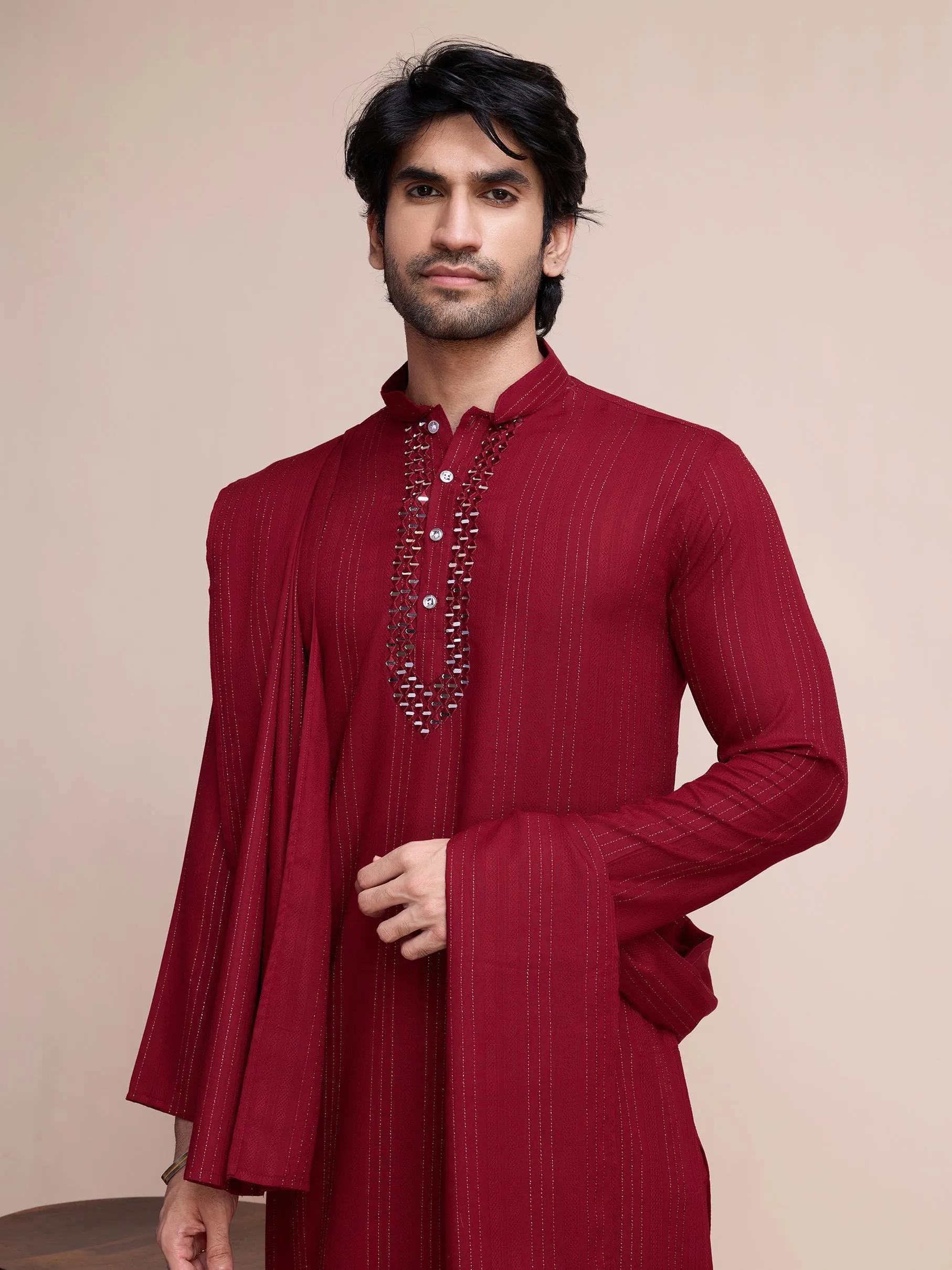 Maroon Colour Viscose Silk With Heavy Mirror Work Kurta Payjama