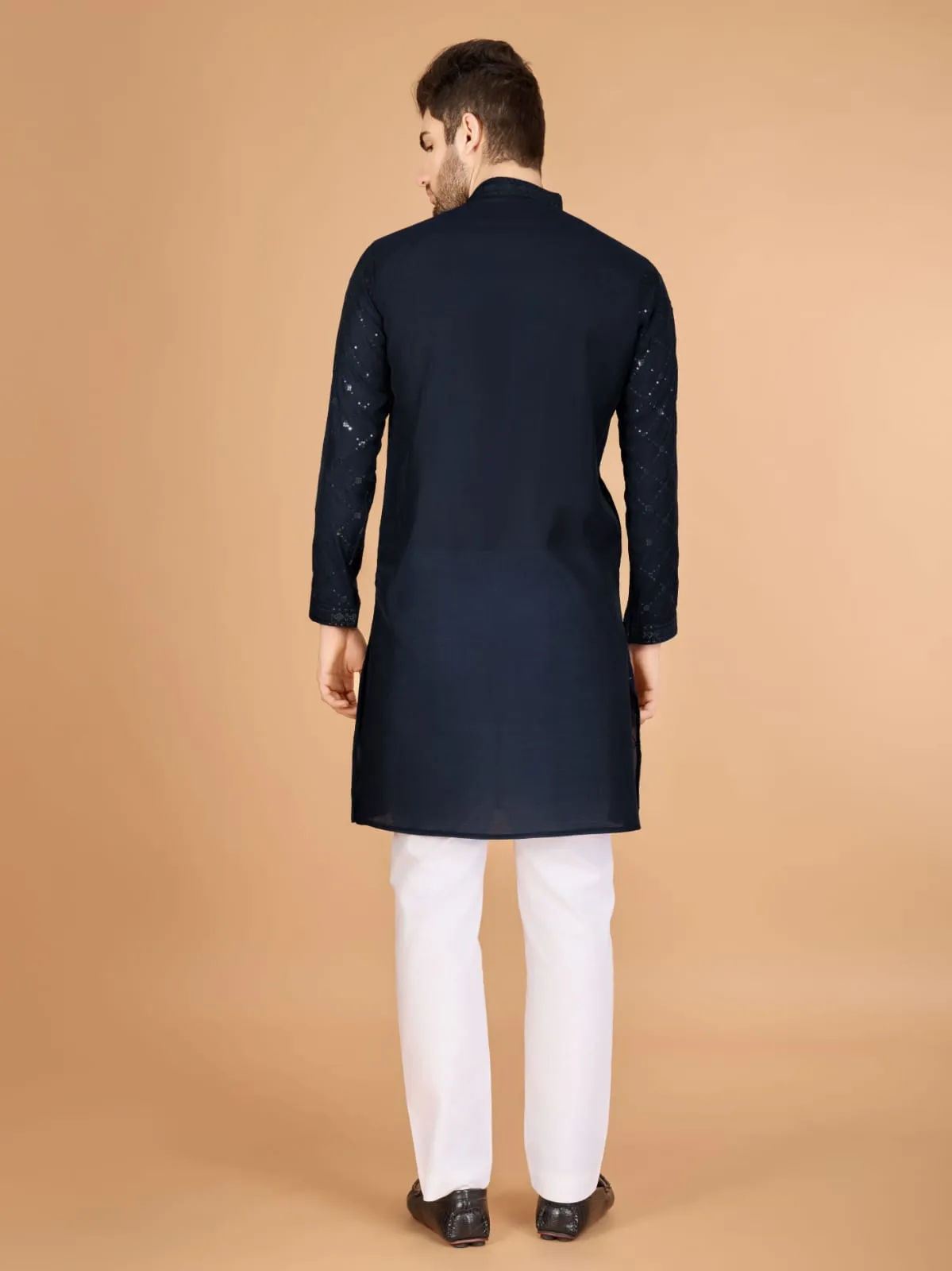 Nevy Blue Colour Viscose Silk Heavy Thread Work Kurta Payjama