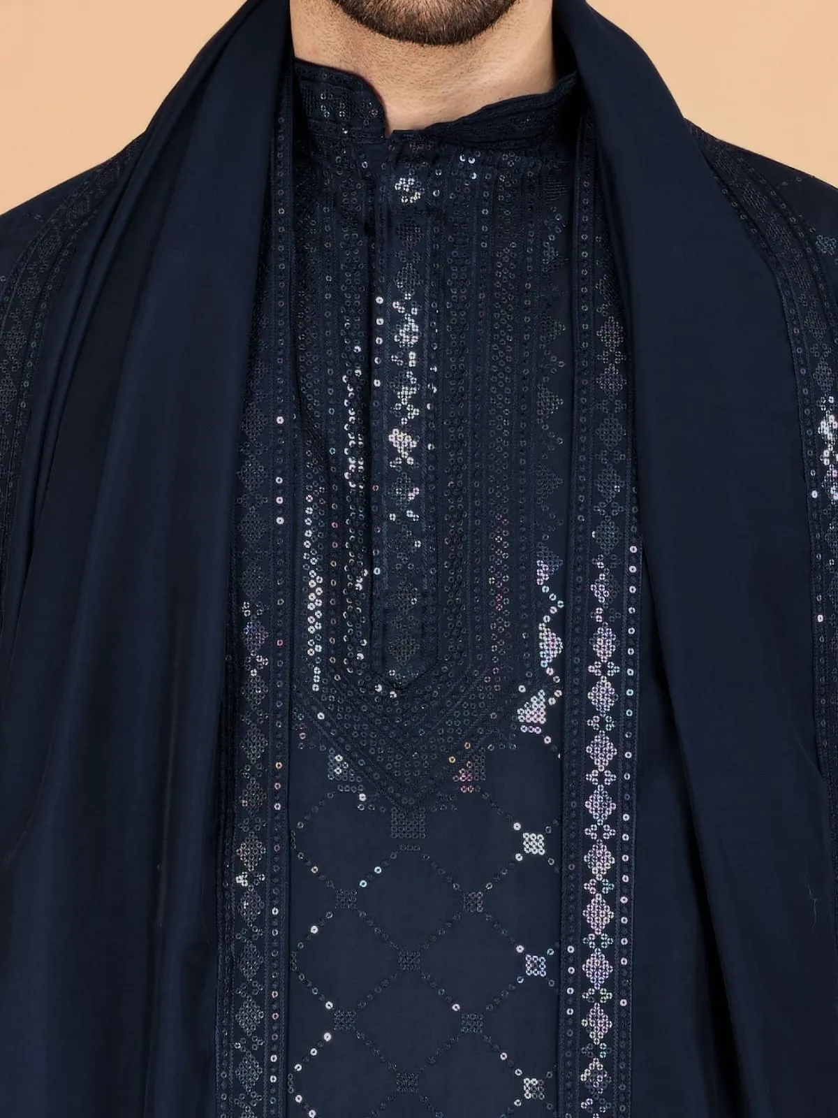 Nevy Blue Colour Viscose Silk Heavy Thread Work Kurta Payjama