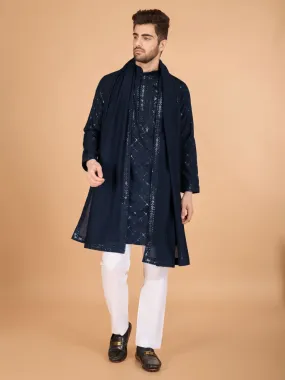 Nevy Blue Colour Viscose Silk Heavy Thread Work Kurta Payjama